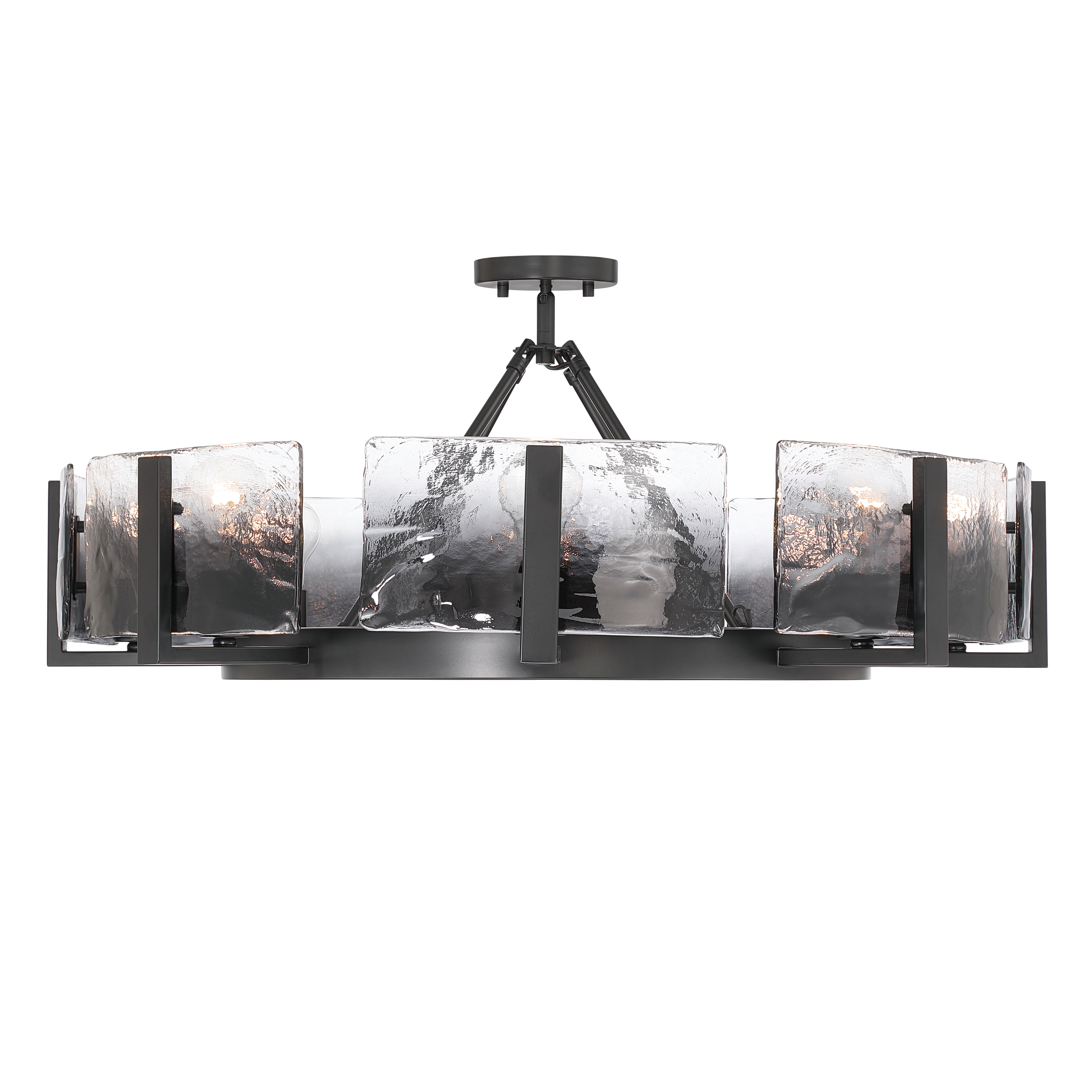 Aenon 8-Light Semi-Flush Mount in Matte Black with Smokey Water Glass - - Golden Lighting