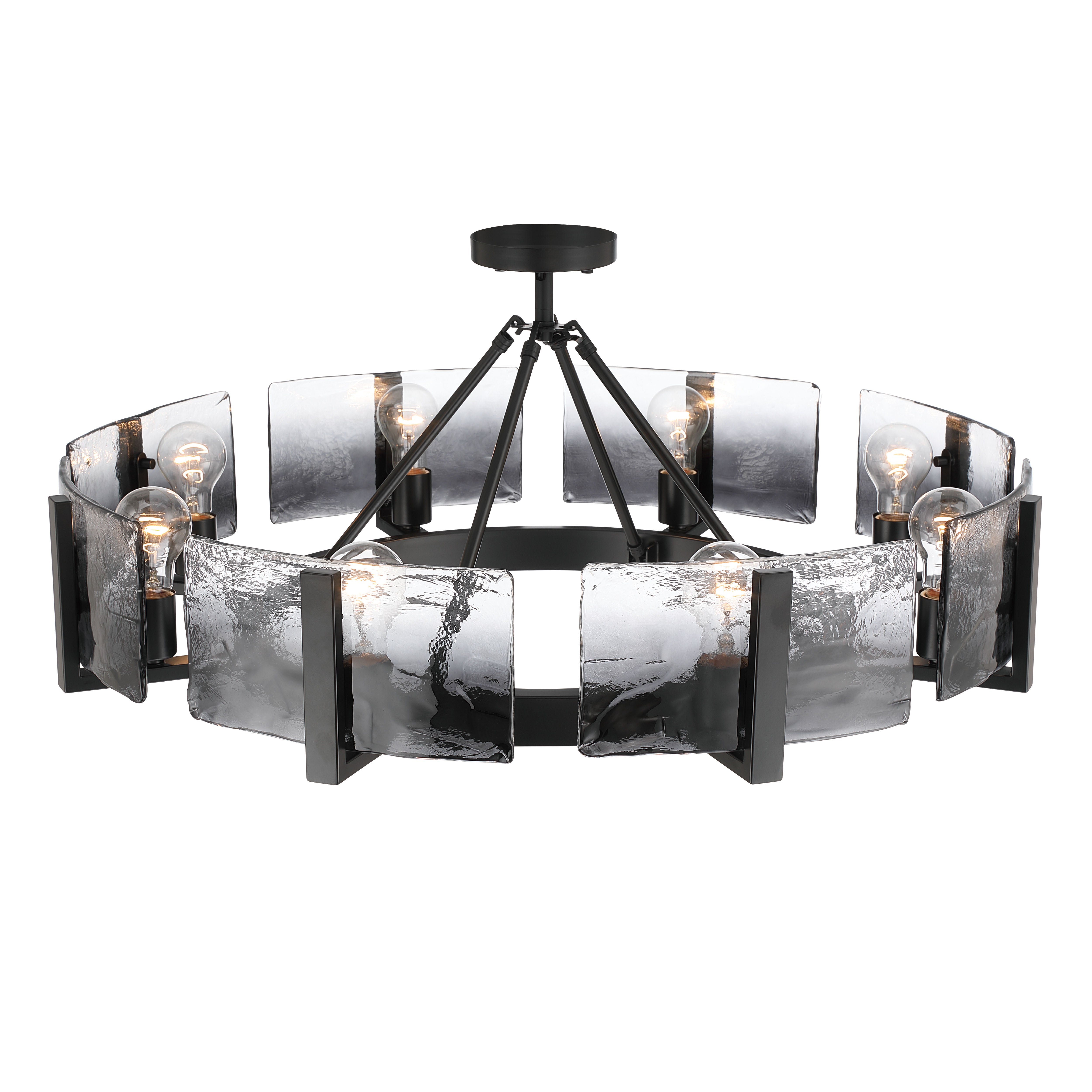 Aenon 8-Light Semi-Flush Mount in Matte Black with Smokey Water Glass - - Golden Lighting