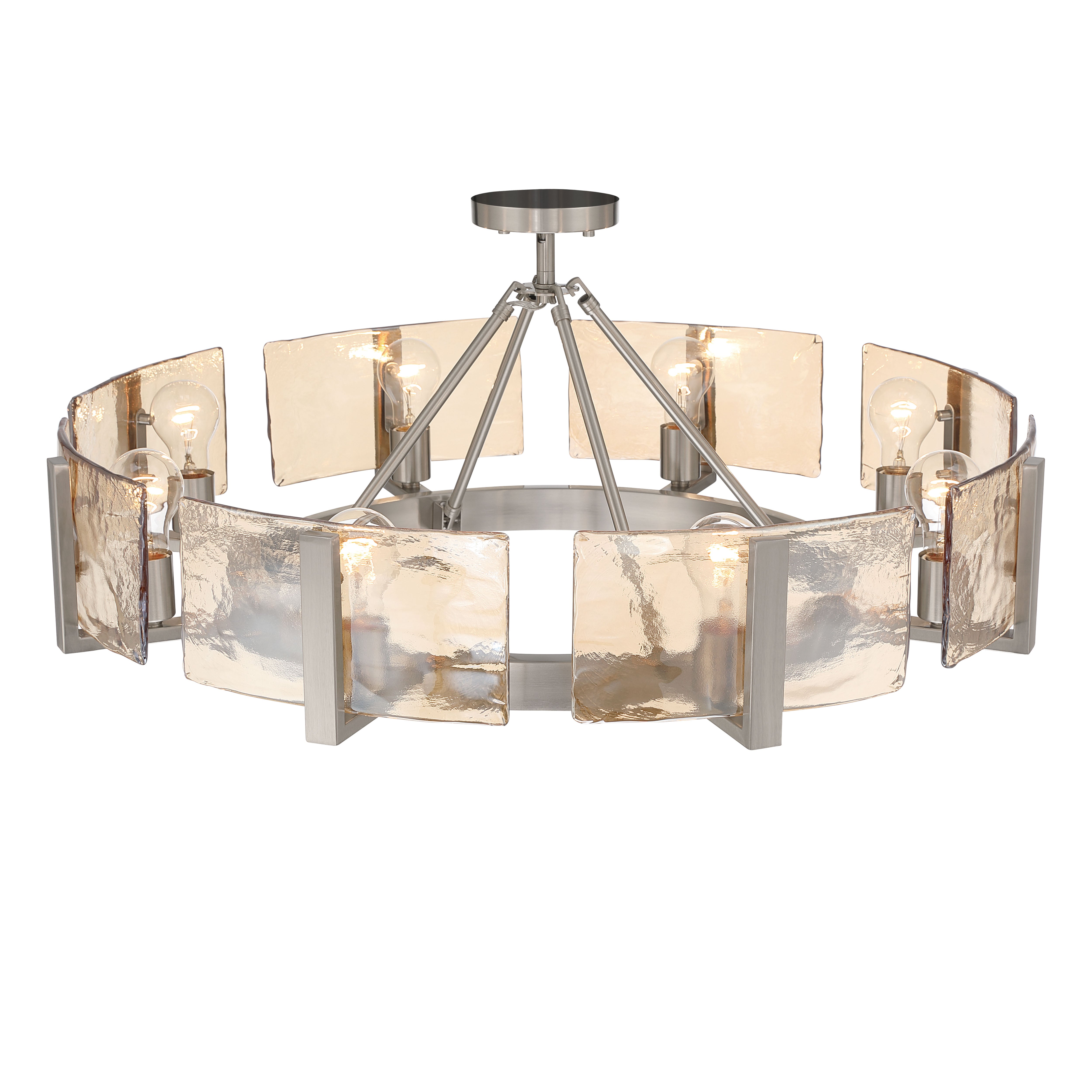 Aenon 8-Light Semi-Flush Mount in Pewter with Amber Water Glass - - Golden Lighting