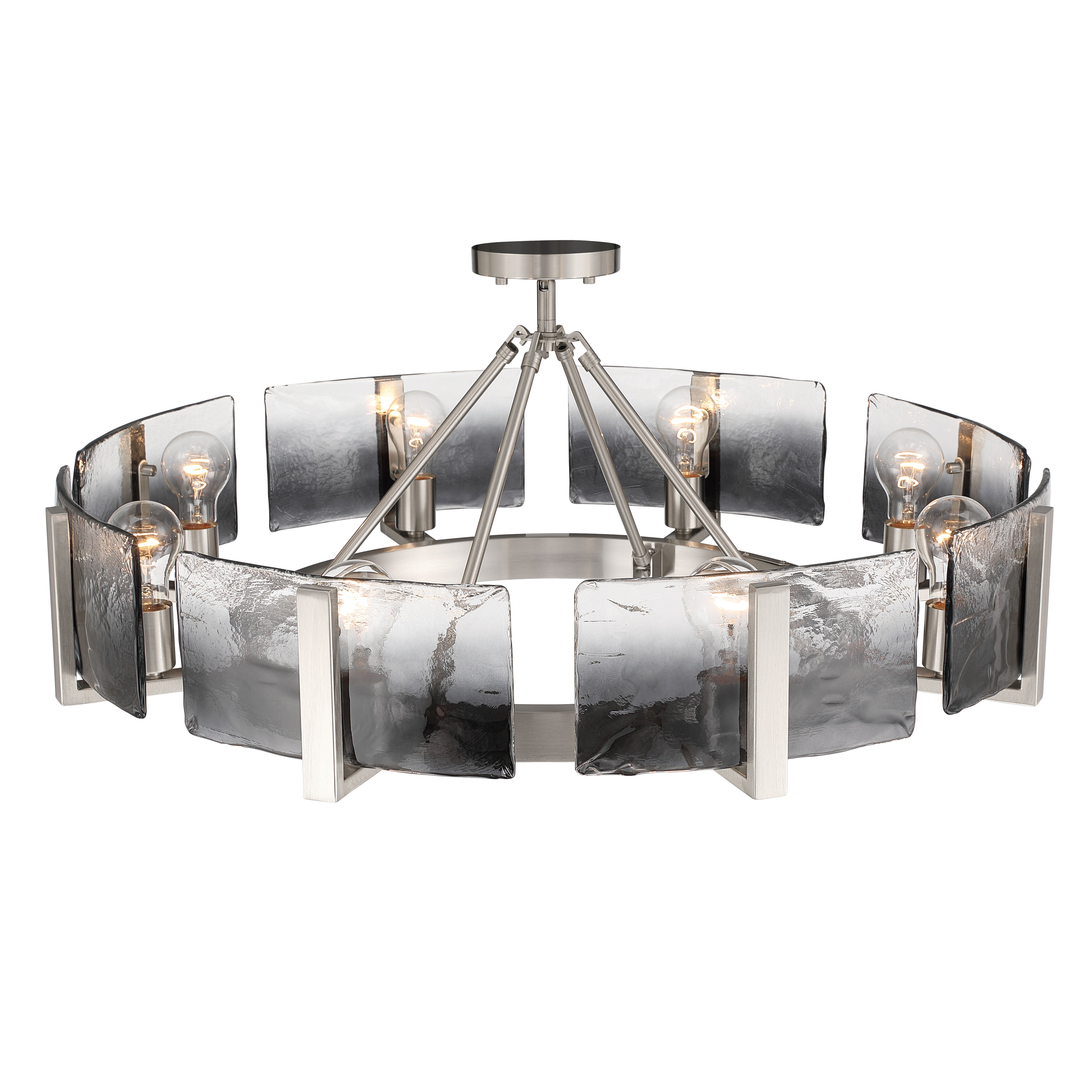 Aenon 8-Light Semi-Flush Mount in Pewter with Smokey Water Glass - - Golden Lighting