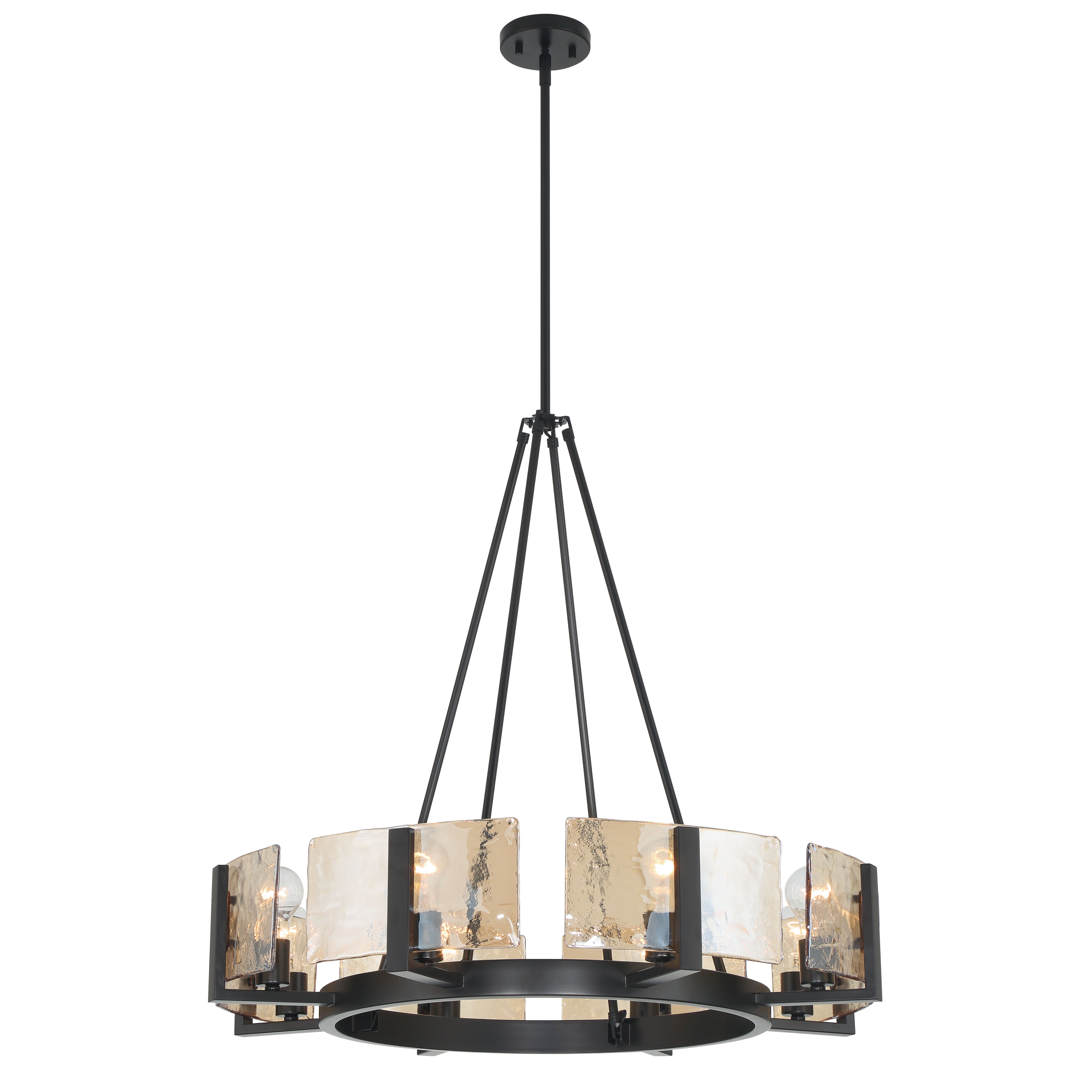Yep by Golden Lighting Aenon 8-Light Chandelier in Matte Black with Amber Water Glass - - Golden Lighting