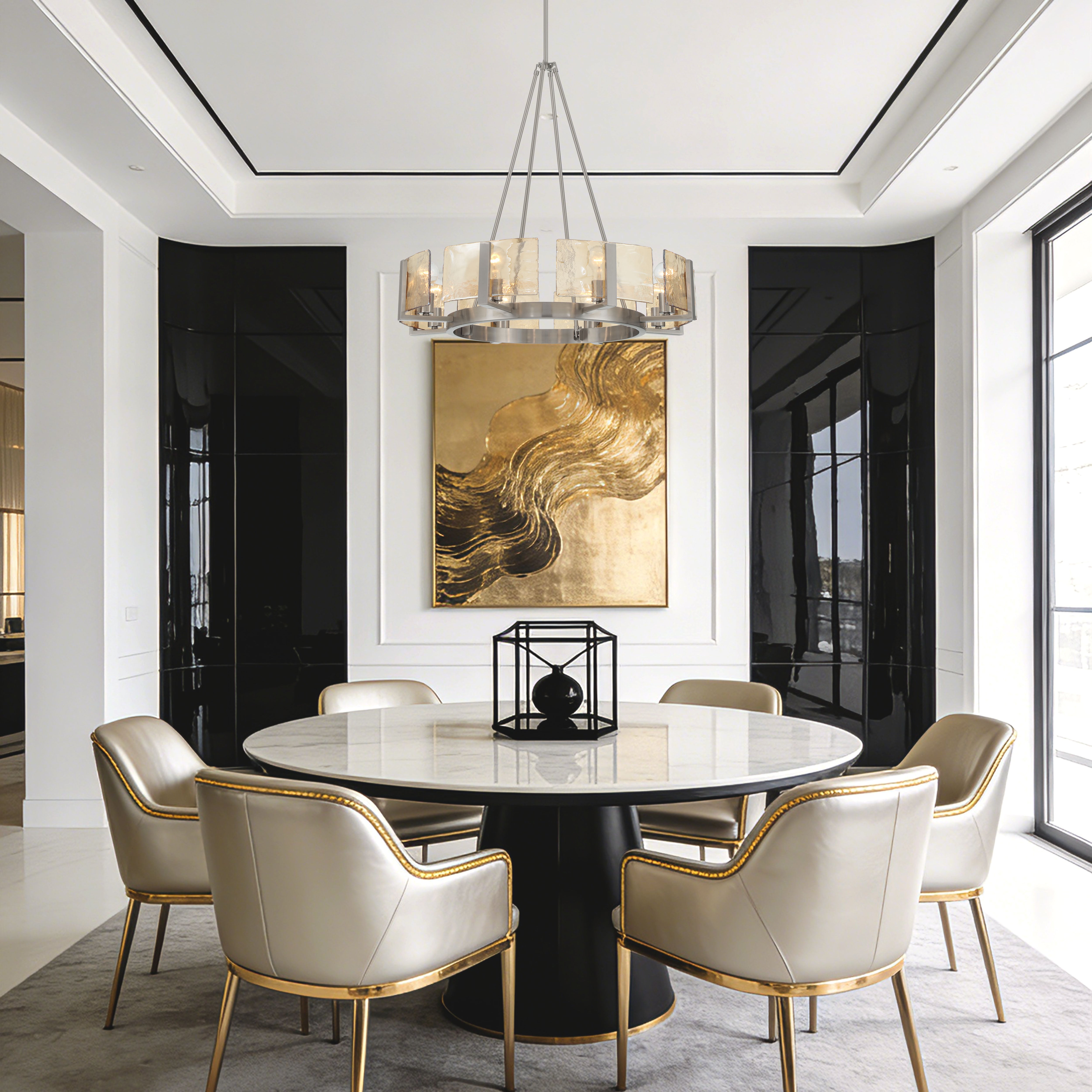 Aenon 8-Light Chandelier in Pewter with Amber Water Glass - - Golden Lighting