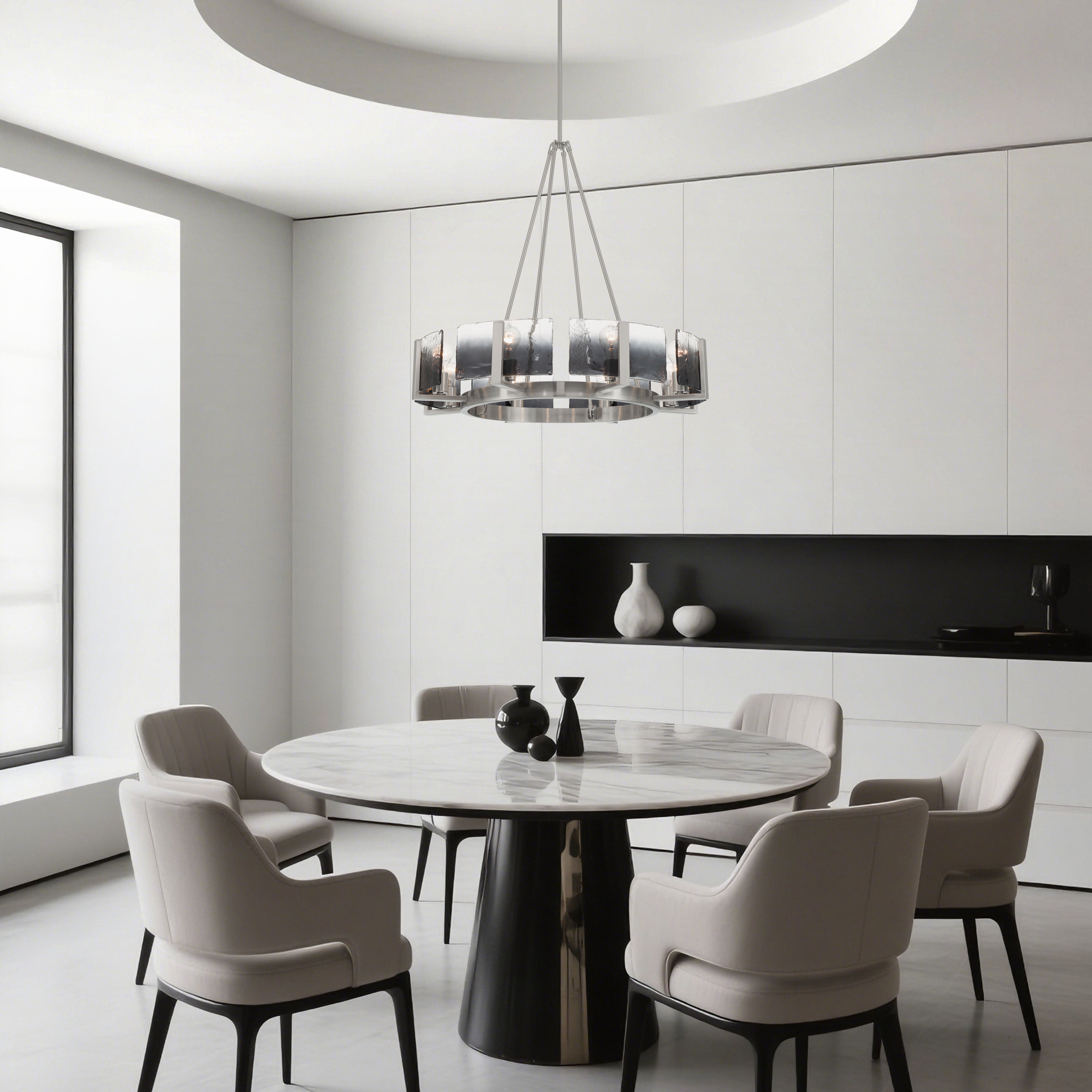 Aenon 8-Light Chandelier in Pewter with Smokey Water Glass - - Golden Lighting