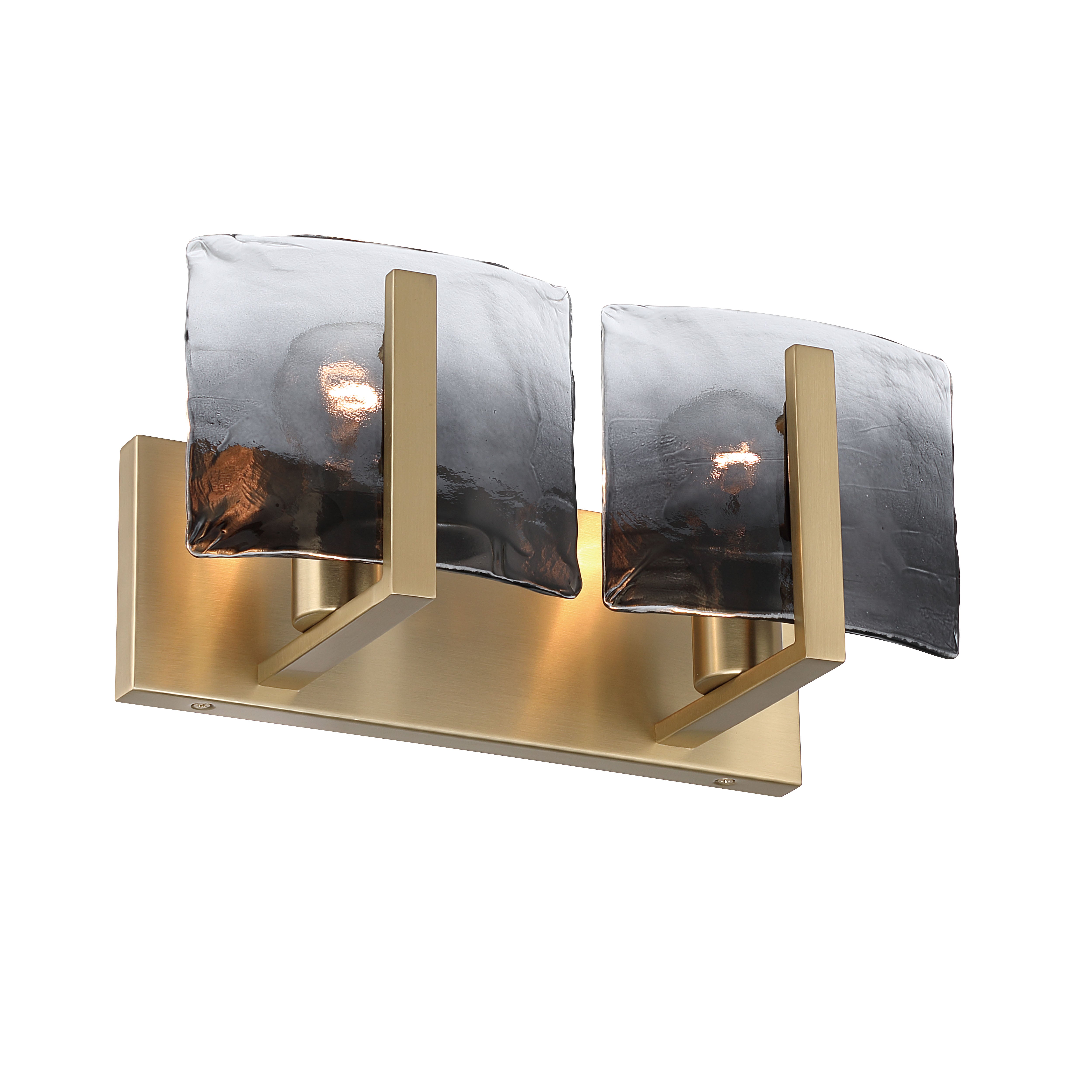 Yep by Golden Lighting Aenon 2-light Vanity in Brushed Champagne Brass with Smokey Water Glass