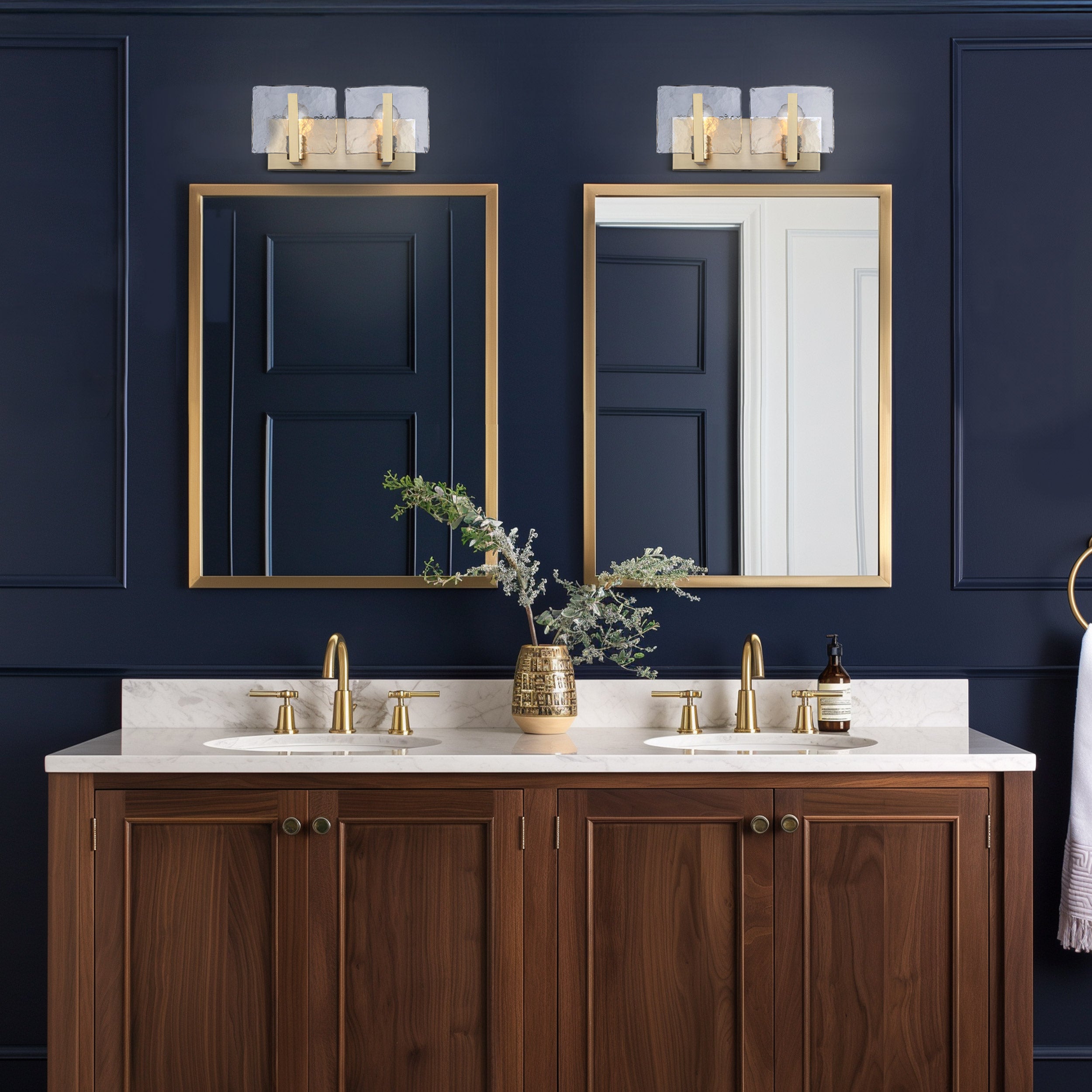 Aenon BCB 2 Light Bath Vanity in Brushed Champagne Bronze with Hammered Water Glass Shade - Default Title - Golden Lighting