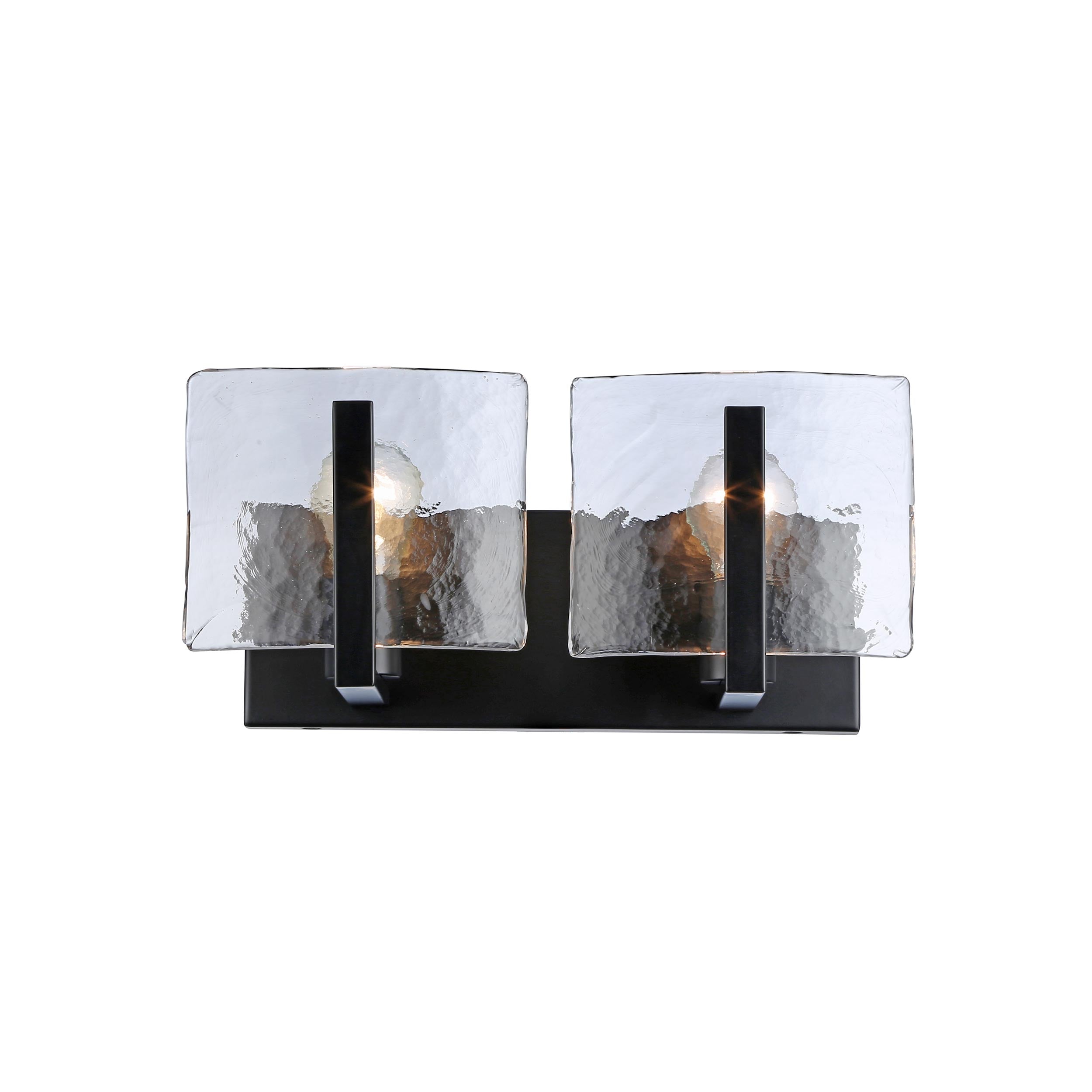 Aenon BLK 2 Light Bath Vanity in Matte Balck with Hammered Water Glass Shade - - Golden Lighting