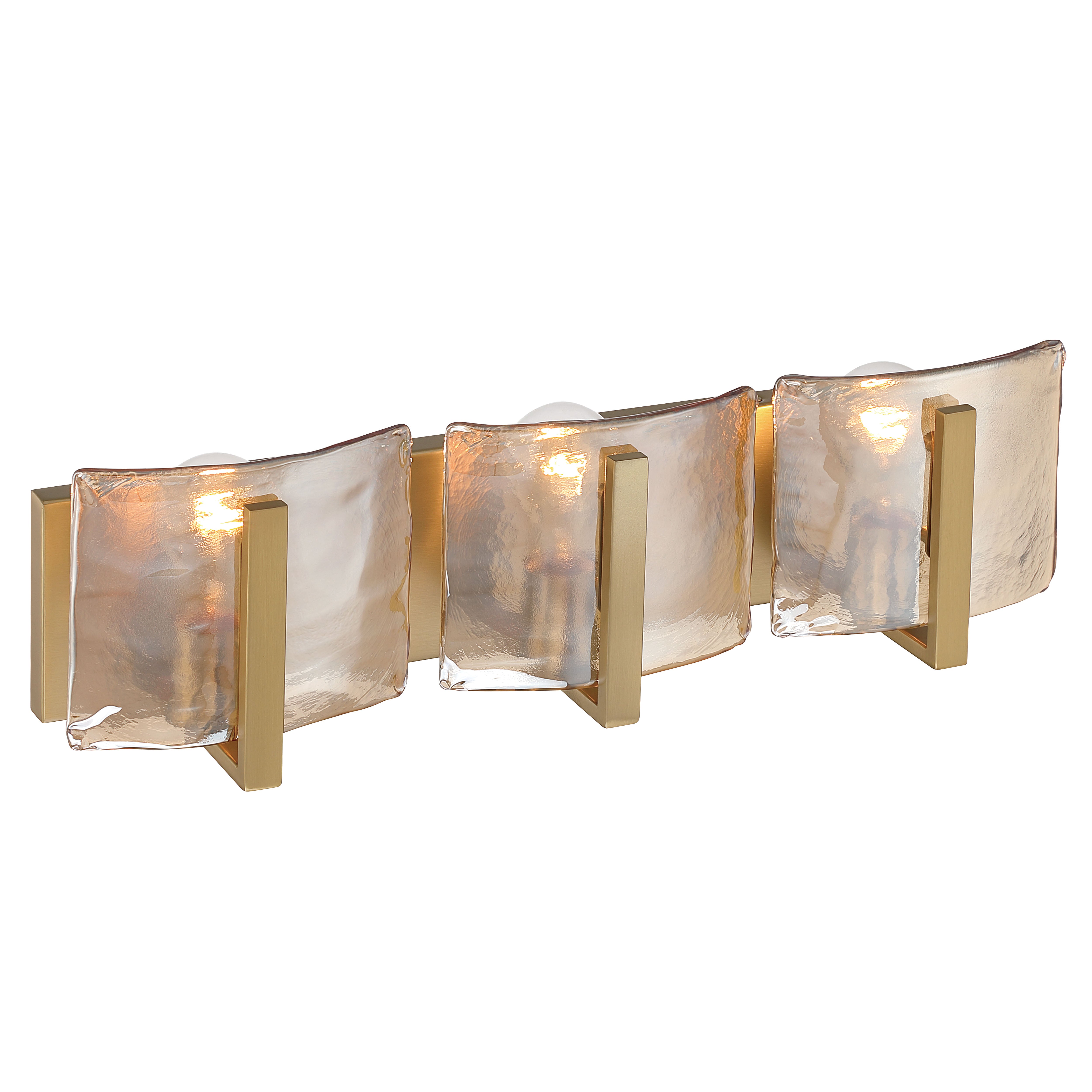 Aenon 3-light Vanity in Brushed Champagne Brass with Amber Water Glass - - Golden Lighting