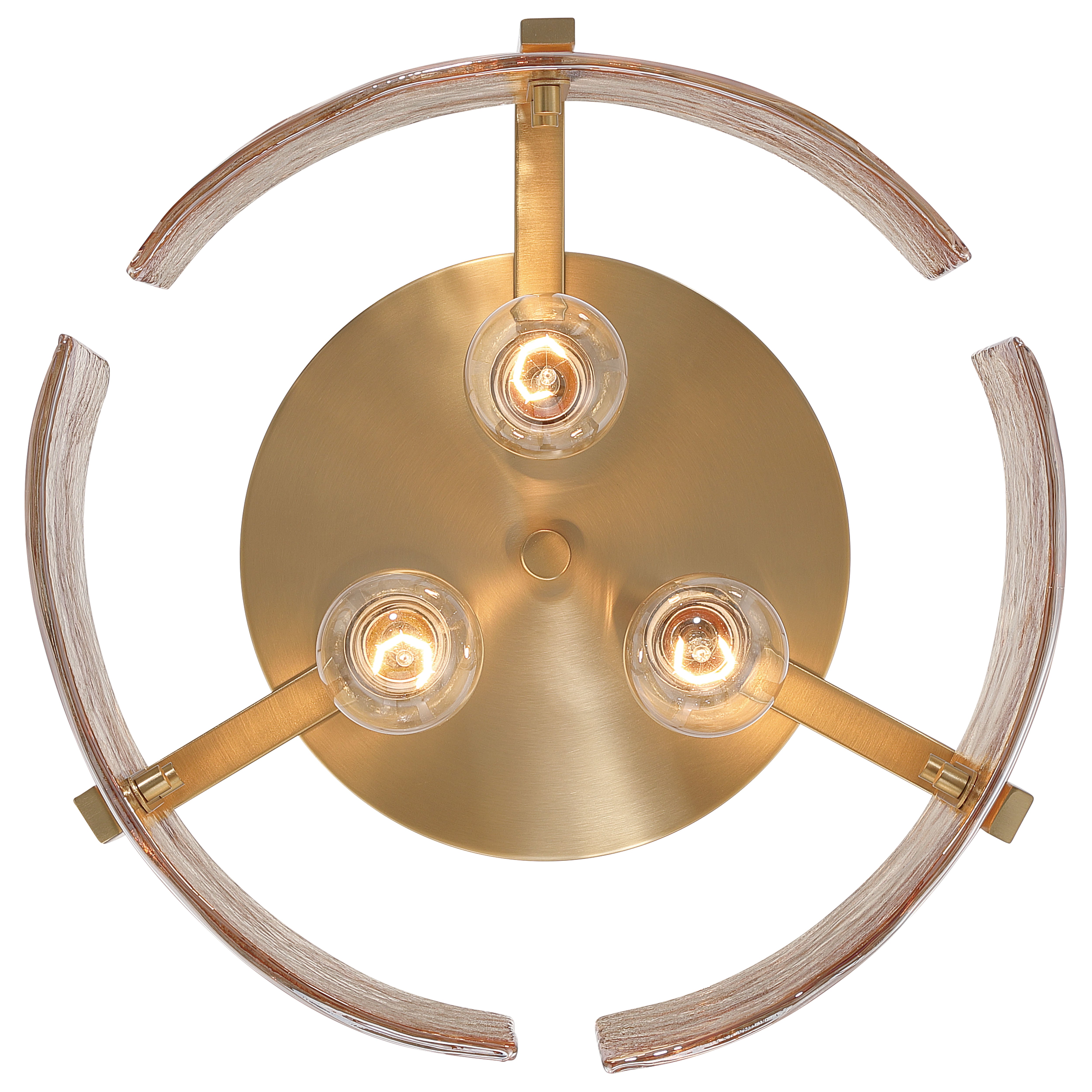 Aenon 3-light Flush Mount in Brushed Champagne Brass with Amber Water Glass - - Golden Lighting