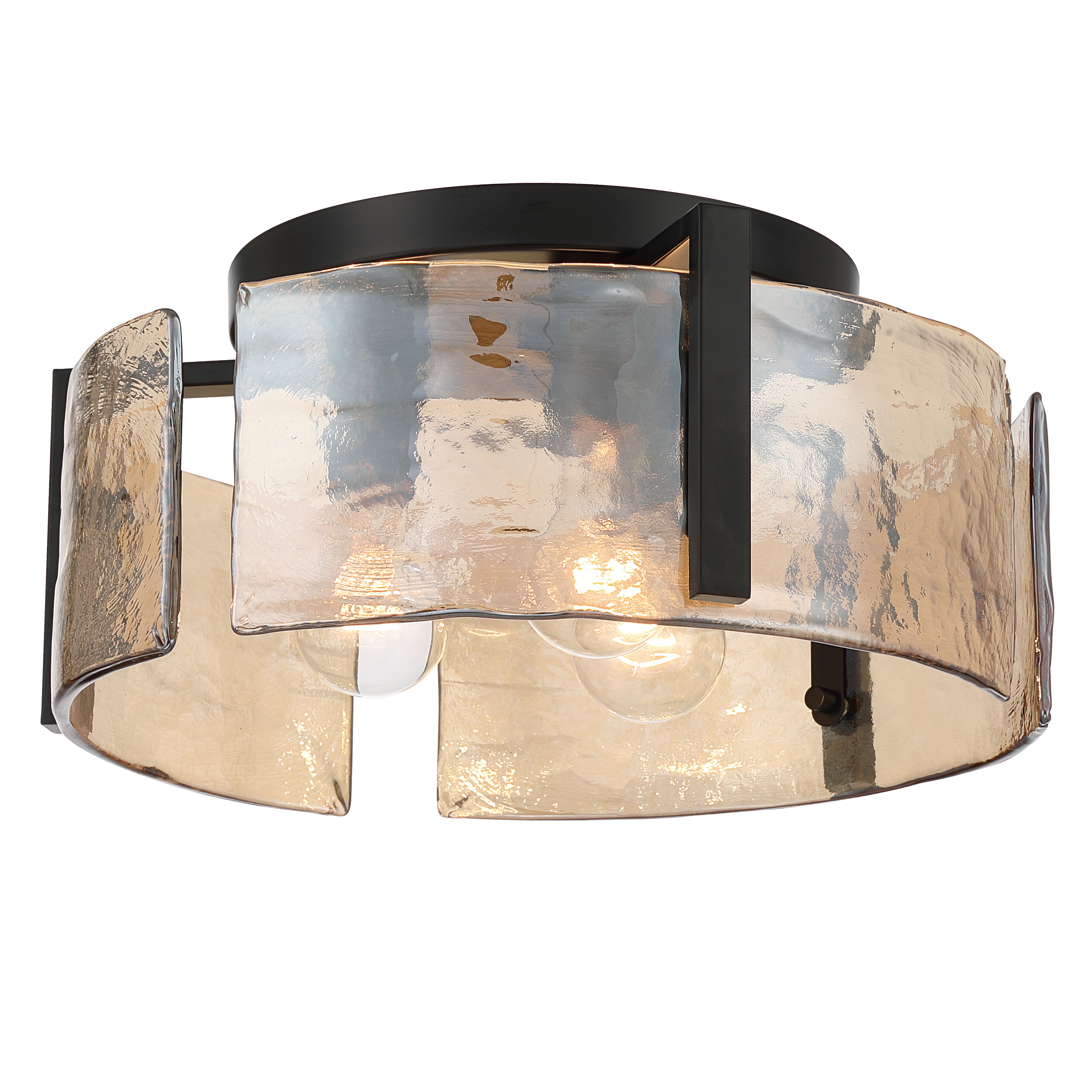Aenon 3-light Flush Mount in Matte Black with Amber Water Glass - - Golden Lighting