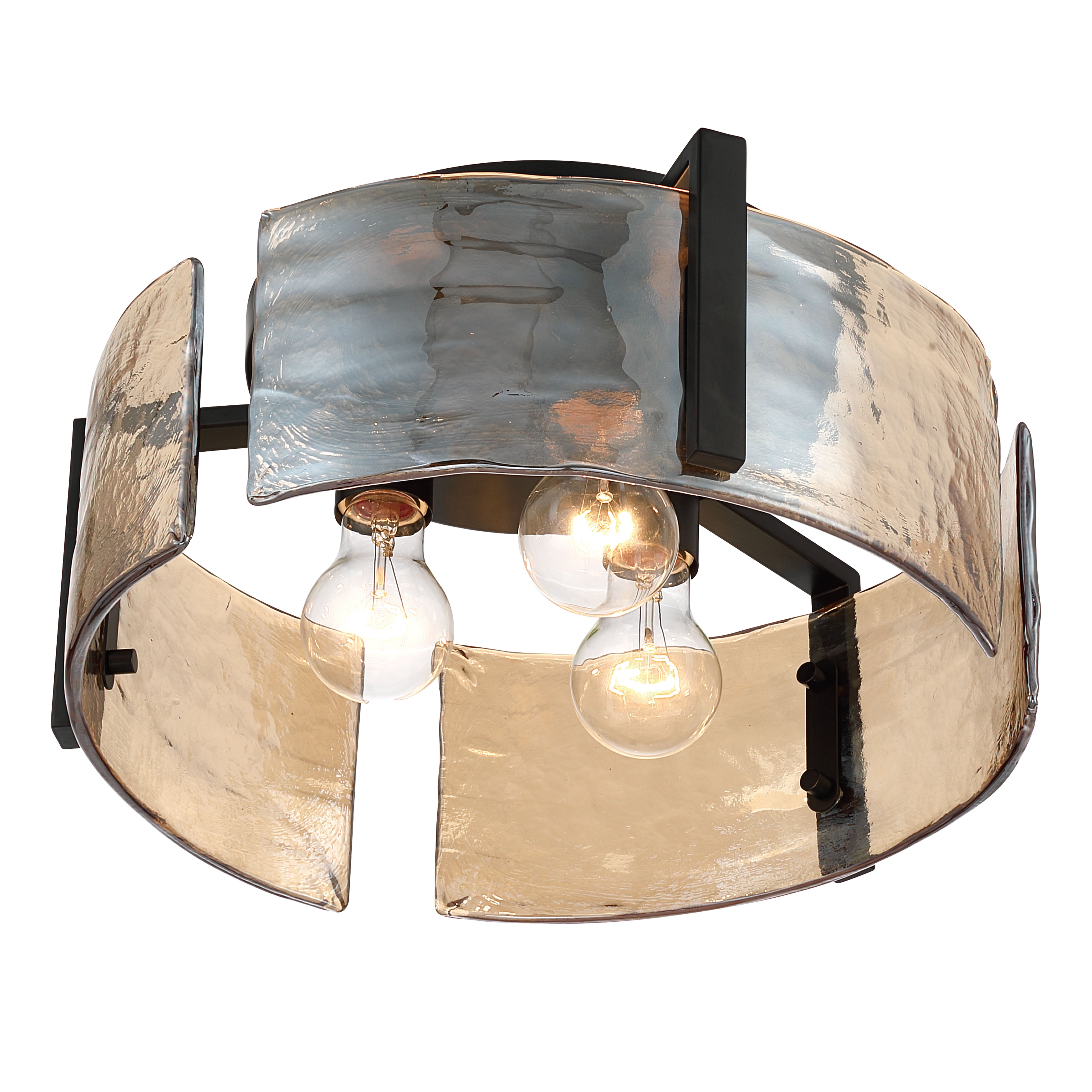 Aenon 3-light Flush Mount in Matte Black with Amber Water Glass - - Golden Lighting