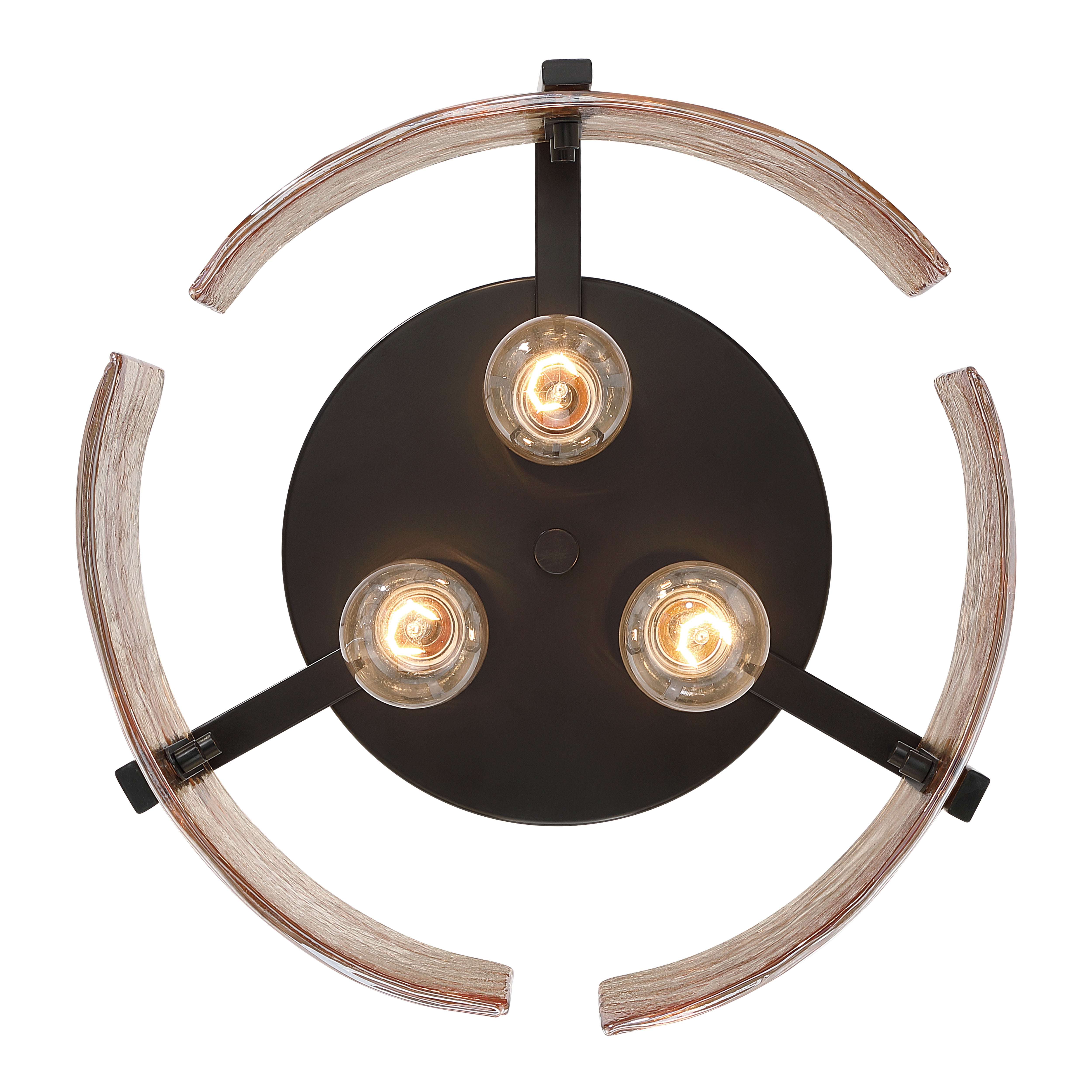Aenon 3-light Flush Mount in Matte Black with Amber Water Glass - - Golden Lighting