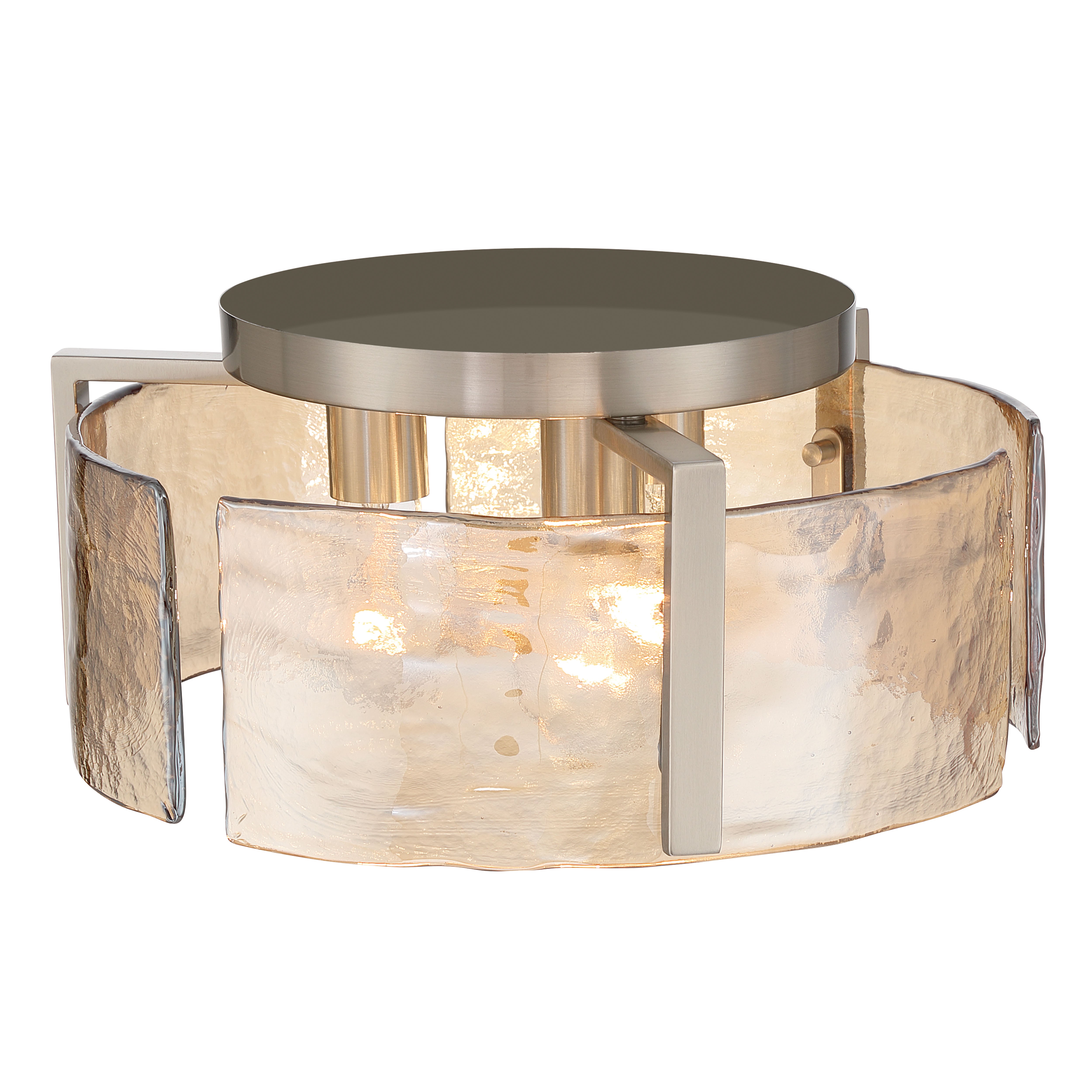 Aenon 3-light Flush Mount in Pewter with Amber Water Glass - - Golden Lighting