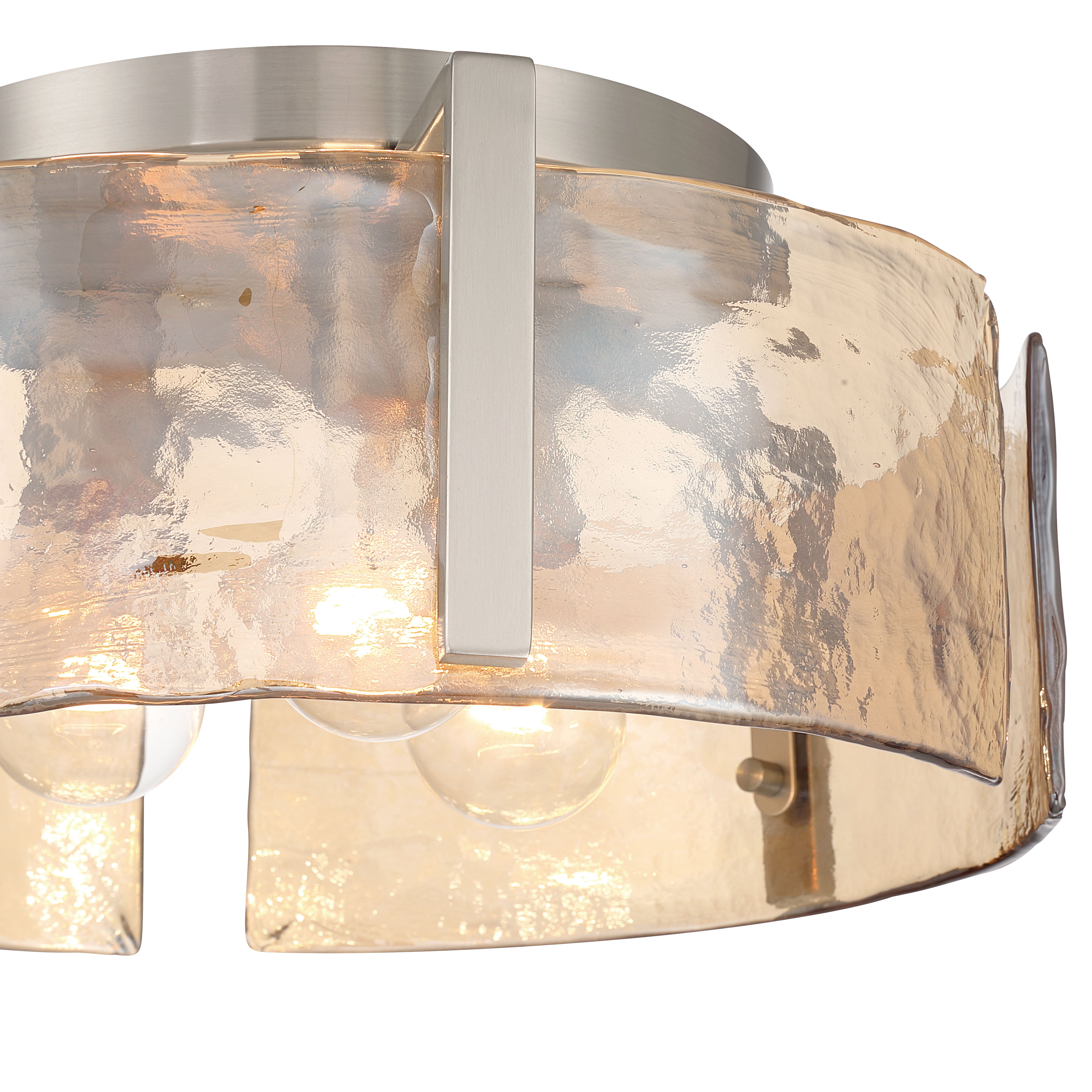 Aenon 3-light Flush Mount in Pewter with Amber Water Glass - - Golden Lighting