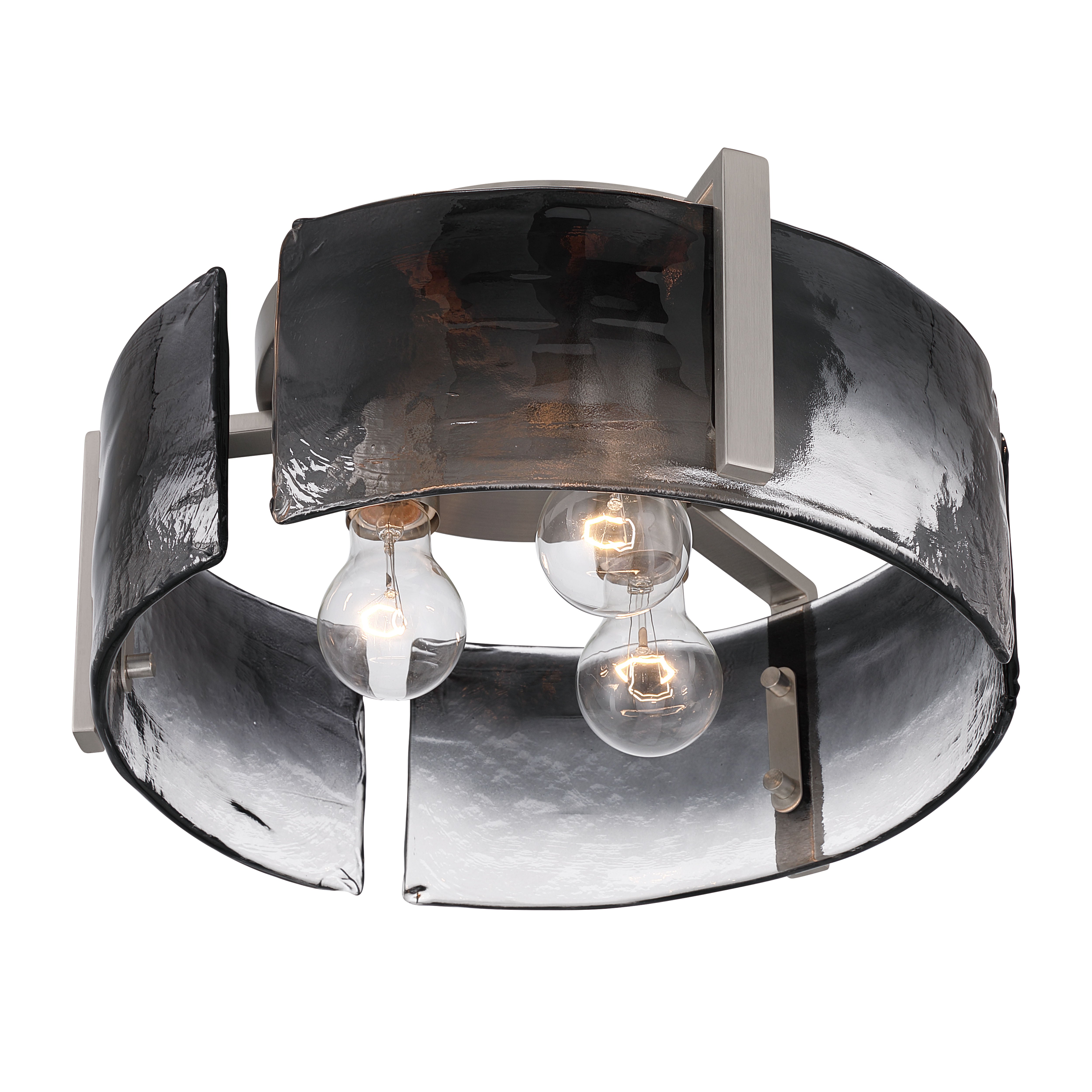 Aenon 3-light Flush Mount in Pewter with Smokey Water Glass - - Golden Lighting