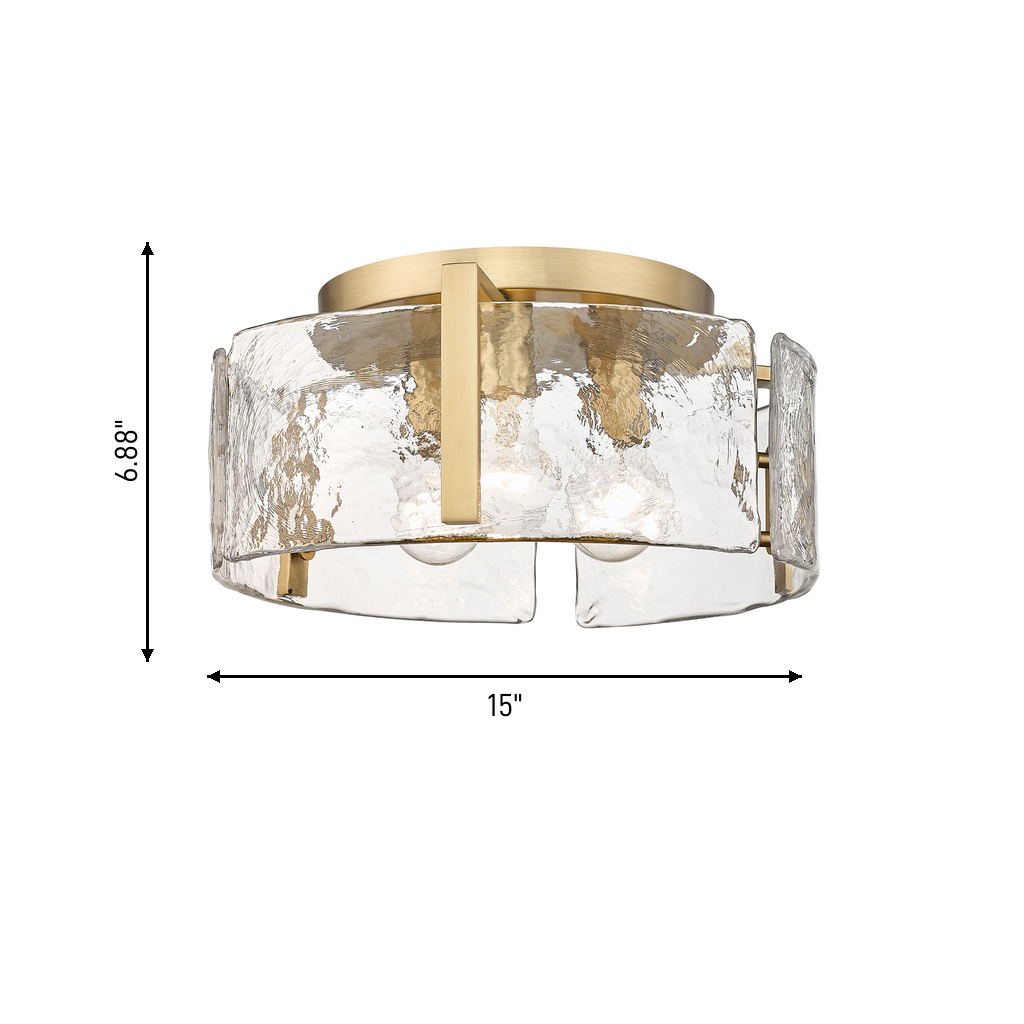 Aenon 3-light Flush Mount in Brushed Champagne Brass, dimensions diagram - Golden Lighting