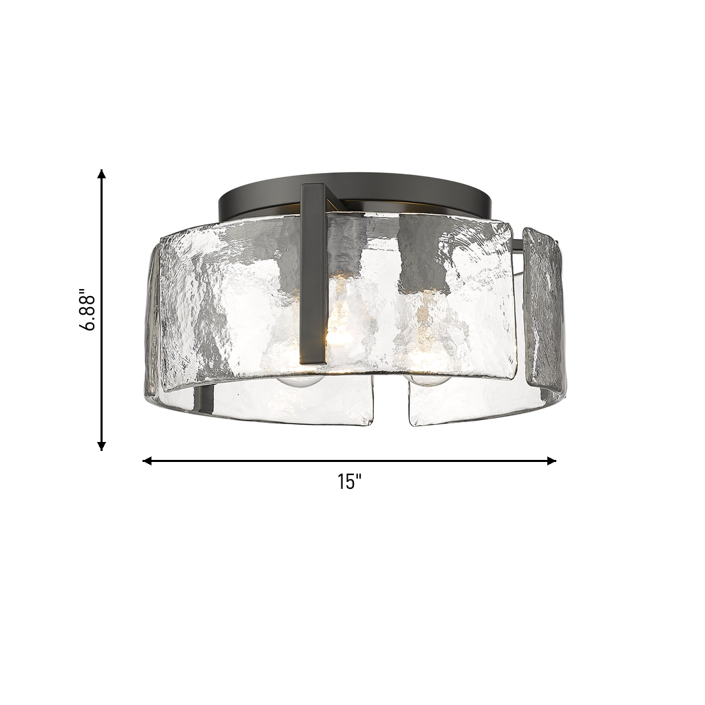 Aenon 3-light Flush Mount in Matte Black, dimensions diagram - Golden Lighting