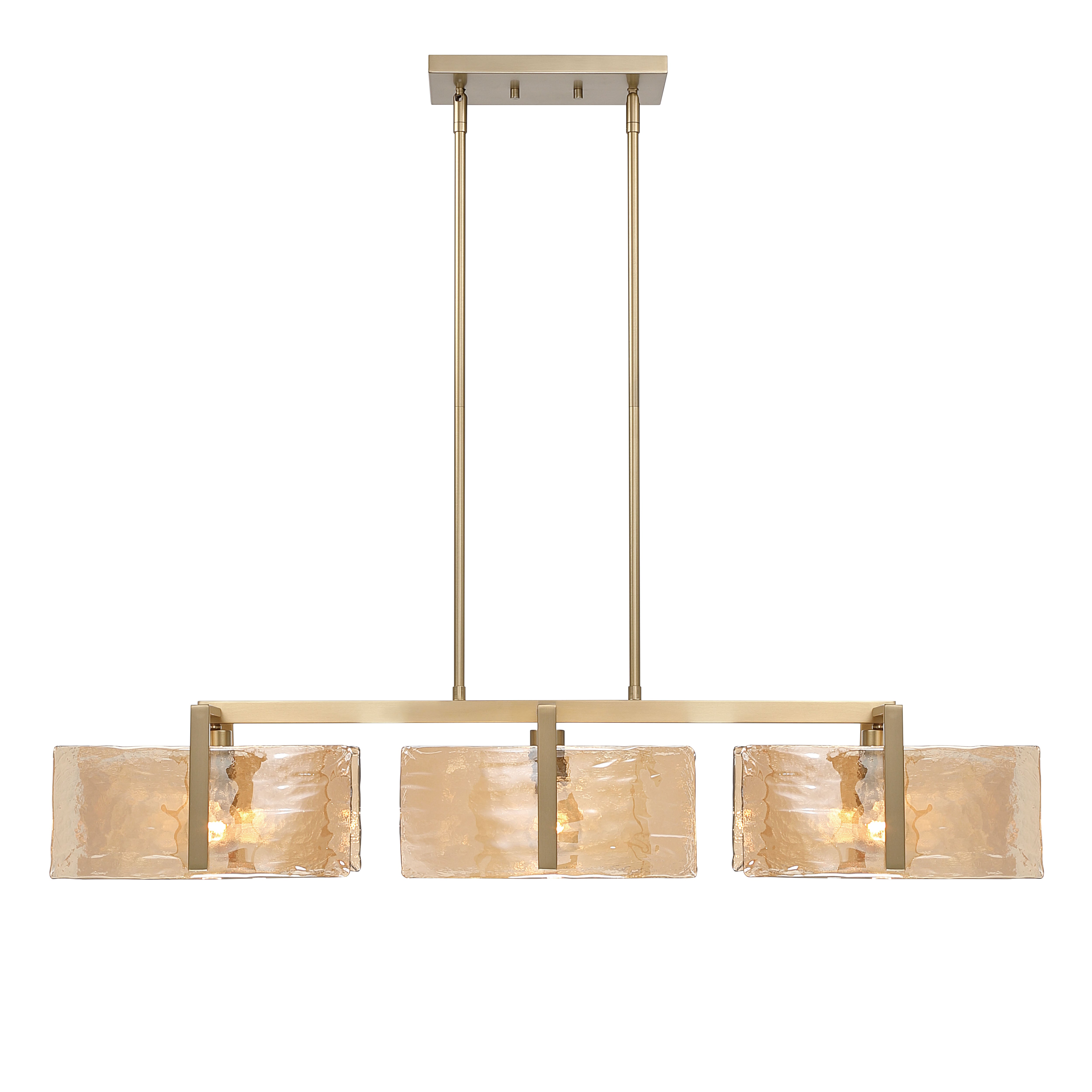 Aenon 3-light Island Light in Brushed Champagne Brass with Amber Water Glass - - Golden Lighting
