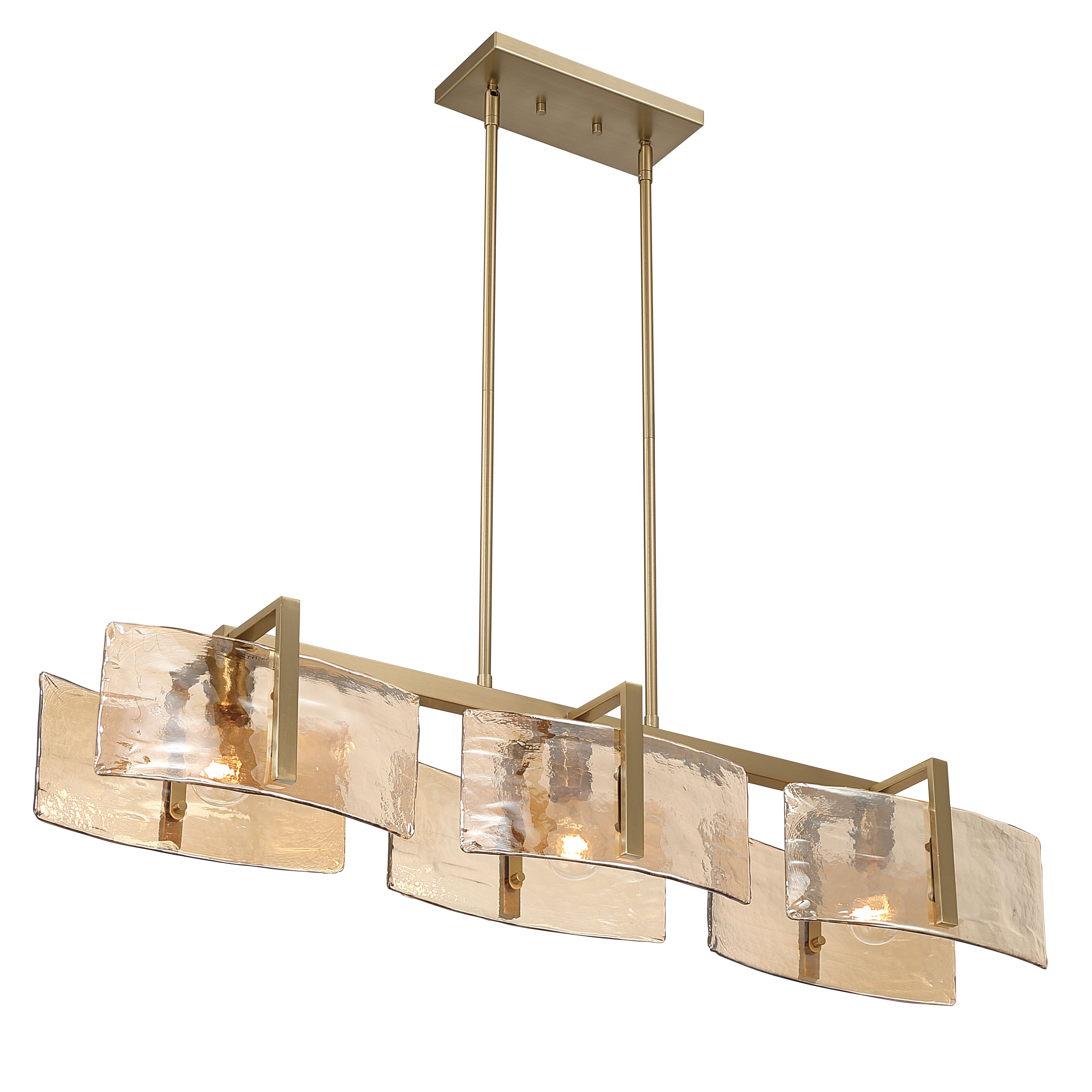 Aenon 3-light Island Light in Brushed Champagne Brass with Amber Water Glass - - Golden Lighting