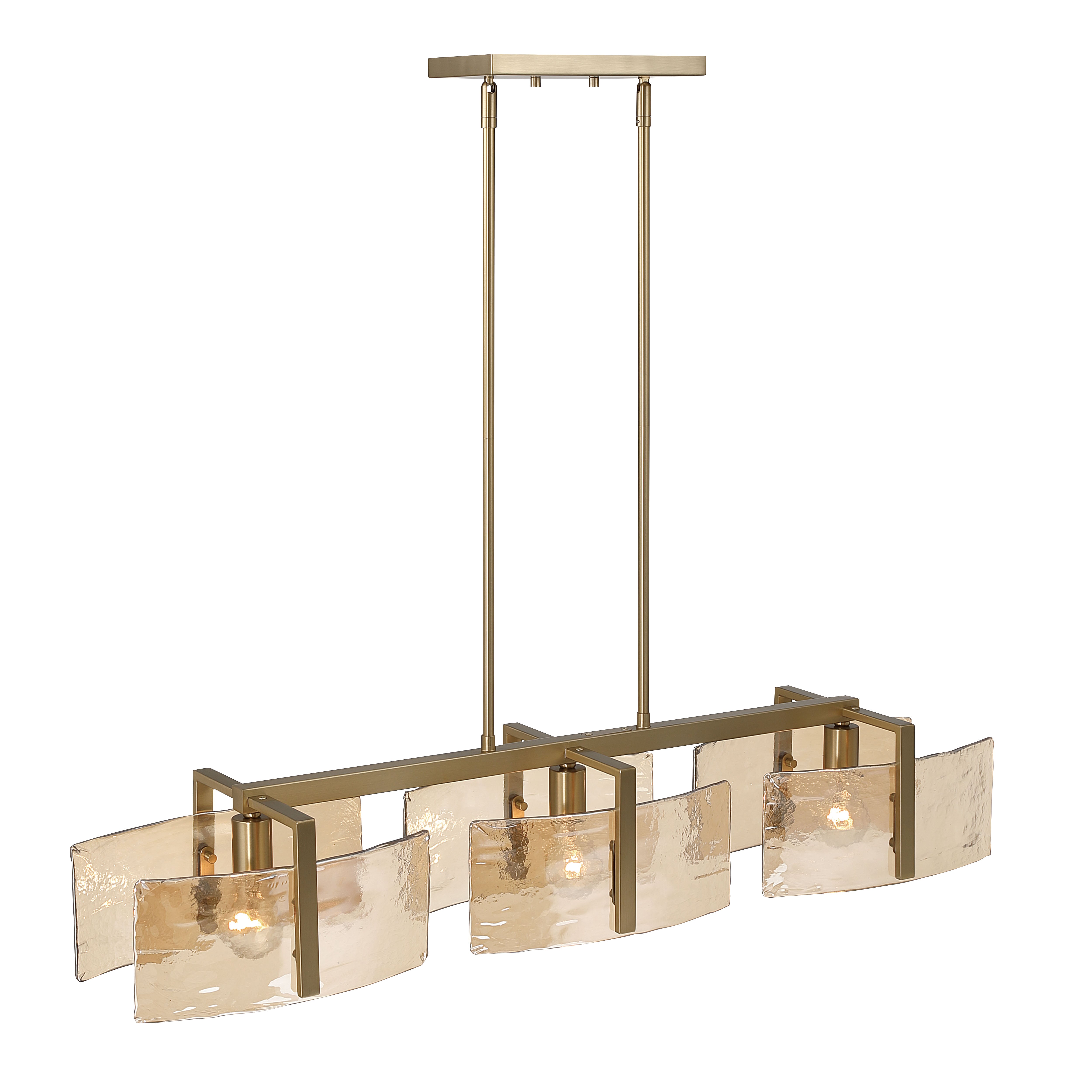 Aenon 3-light Island Light in Brushed Champagne Brass with Amber Water Glass - - Golden Lighting