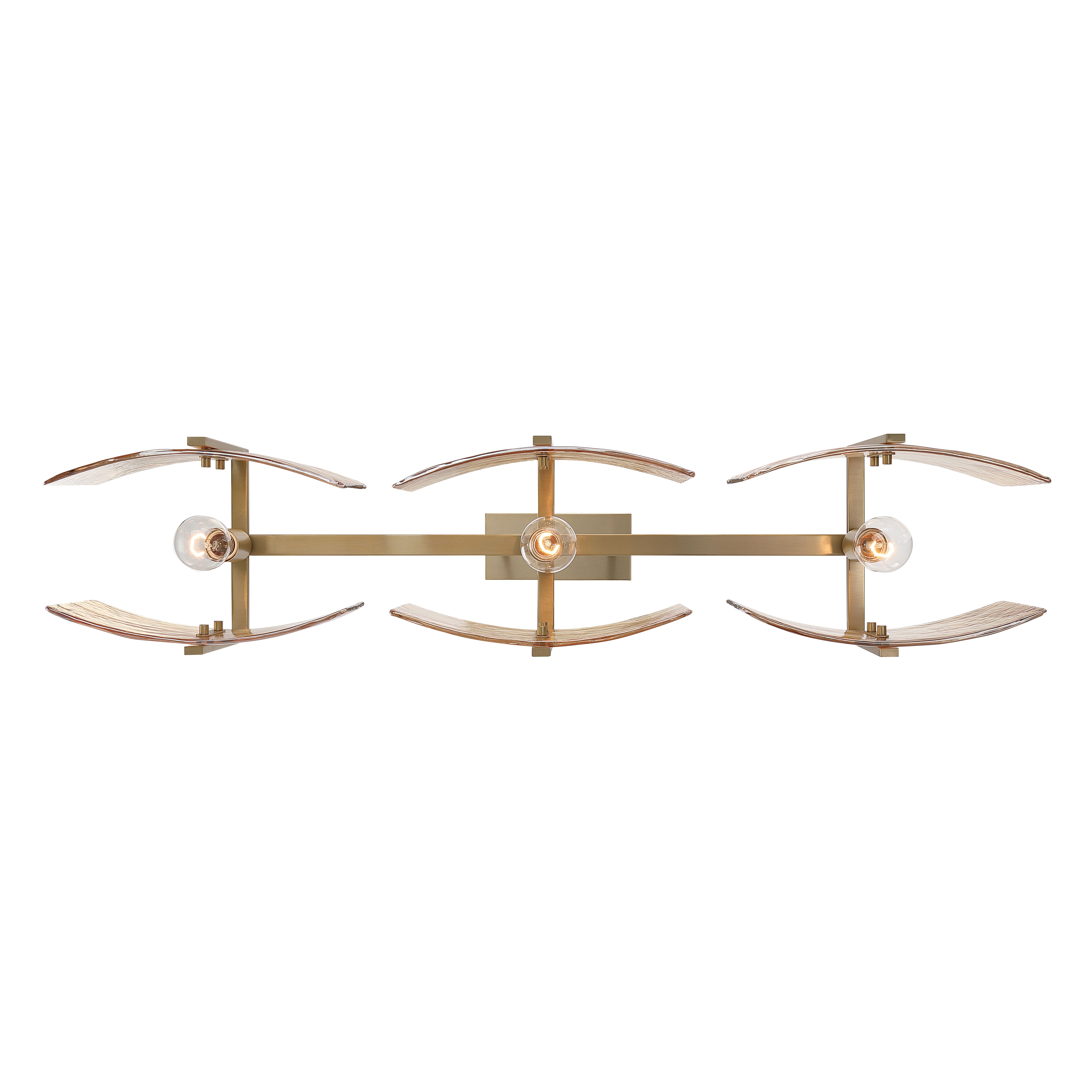 Aenon 3-light Island Light in Brushed Champagne Brass with Amber Water Glass - - Golden Lighting