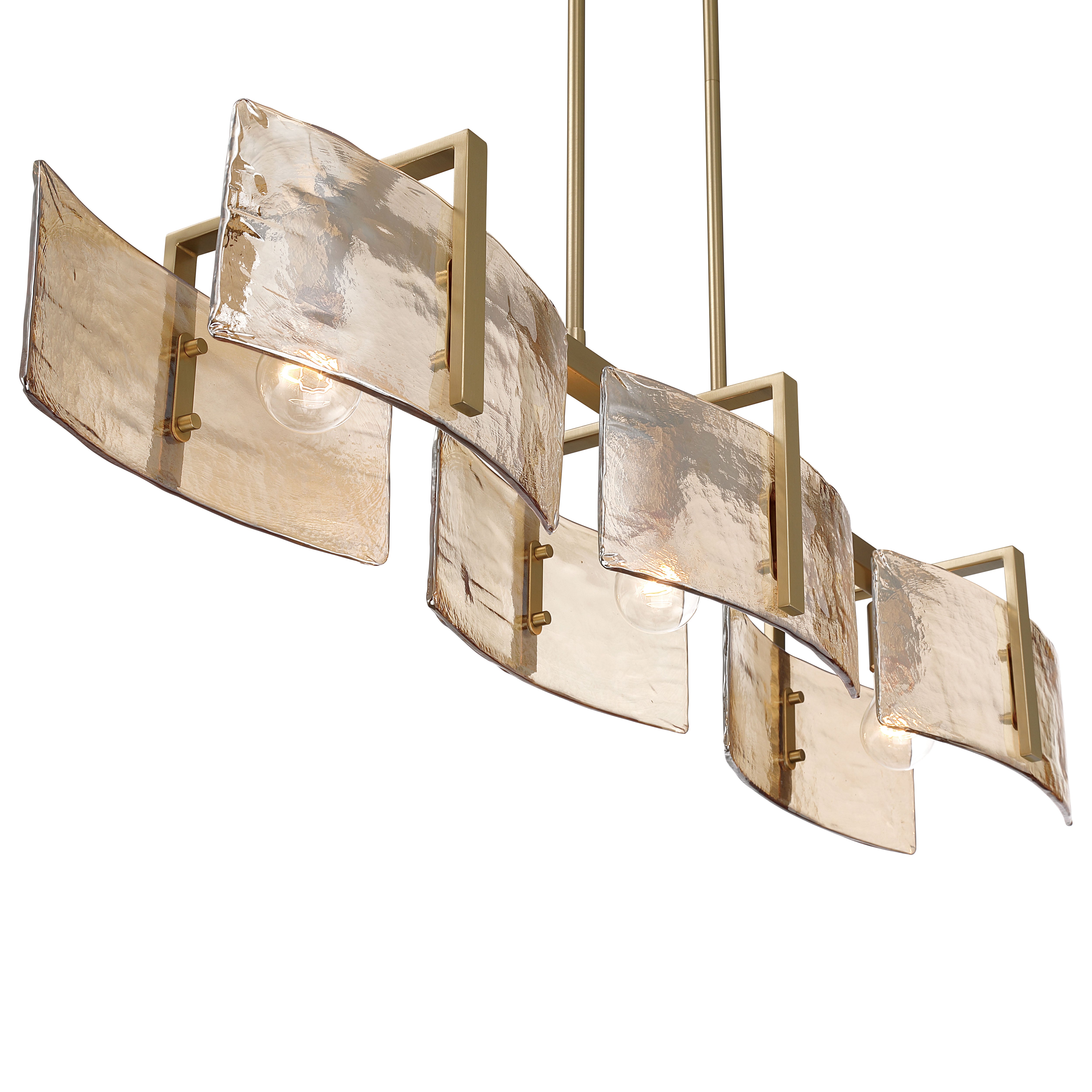 Aenon 3-light Island Light in Brushed Champagne Brass with Amber Water Glass - - Golden Lighting