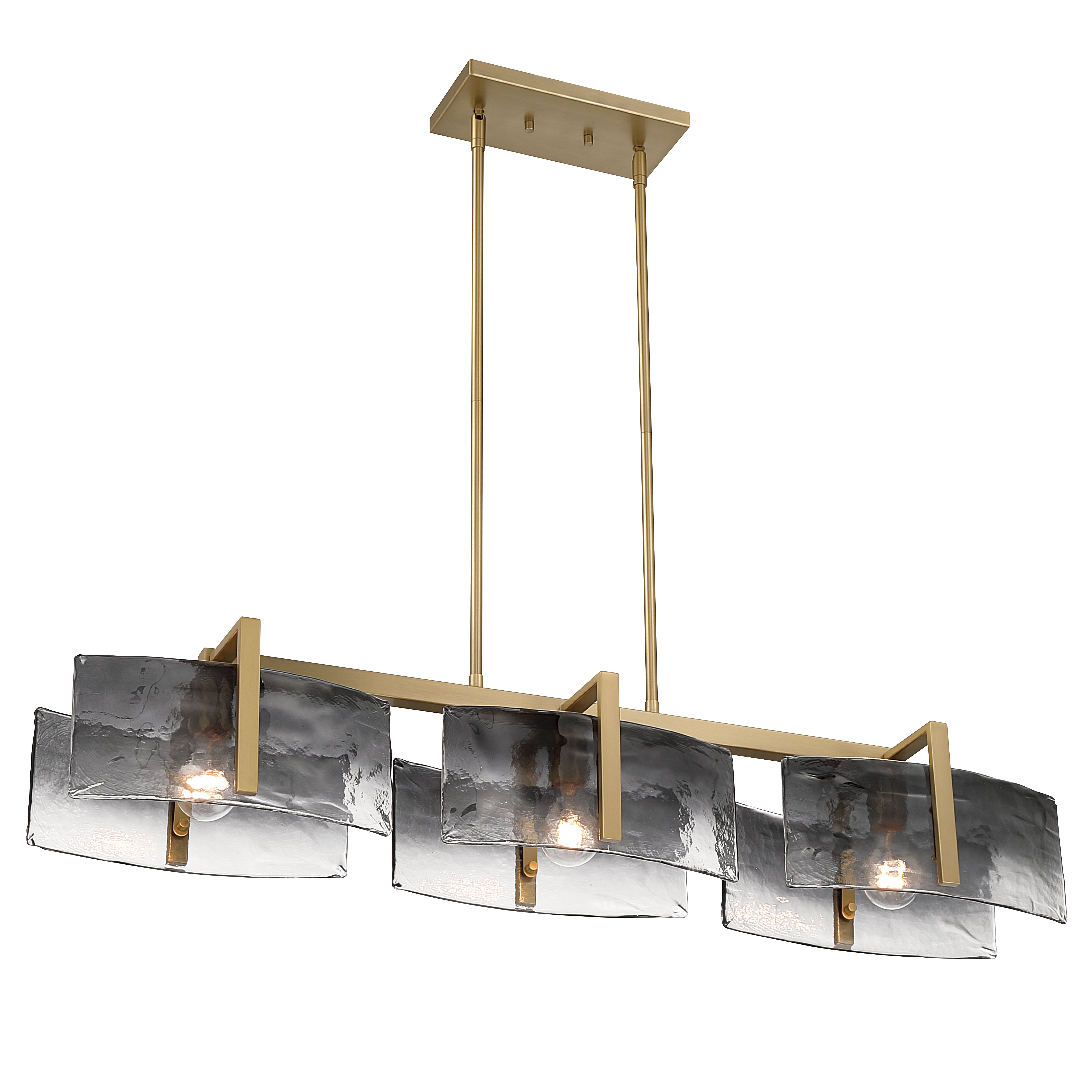 Yep by Golden Lighting Aenon 3-light Island Light in Brushed Champagne Brass with Smokey Water Glass - - Golden Lighting