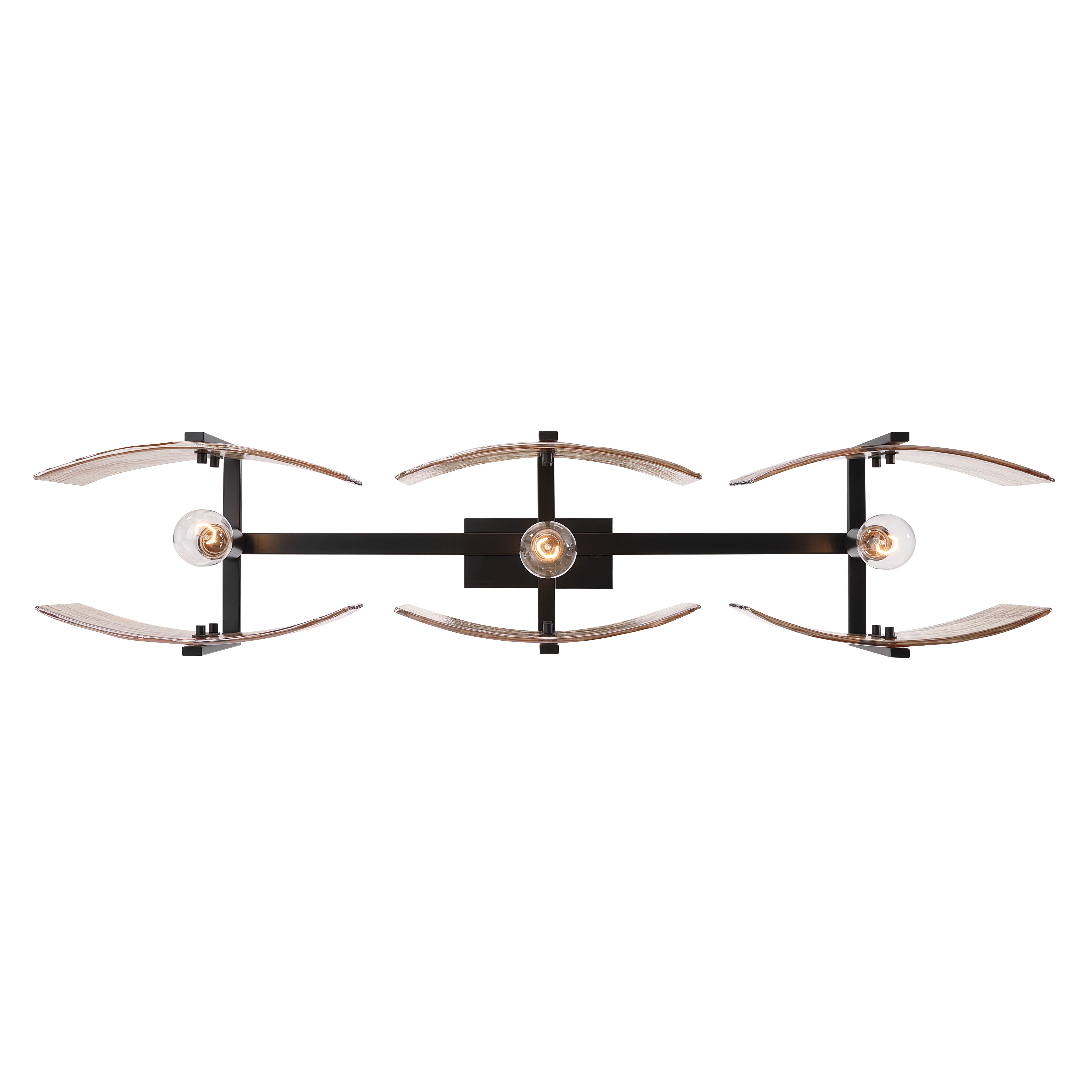 Aenon 3-light Island Light in Matte Black with Amber Water Glass - - Golden Lighting