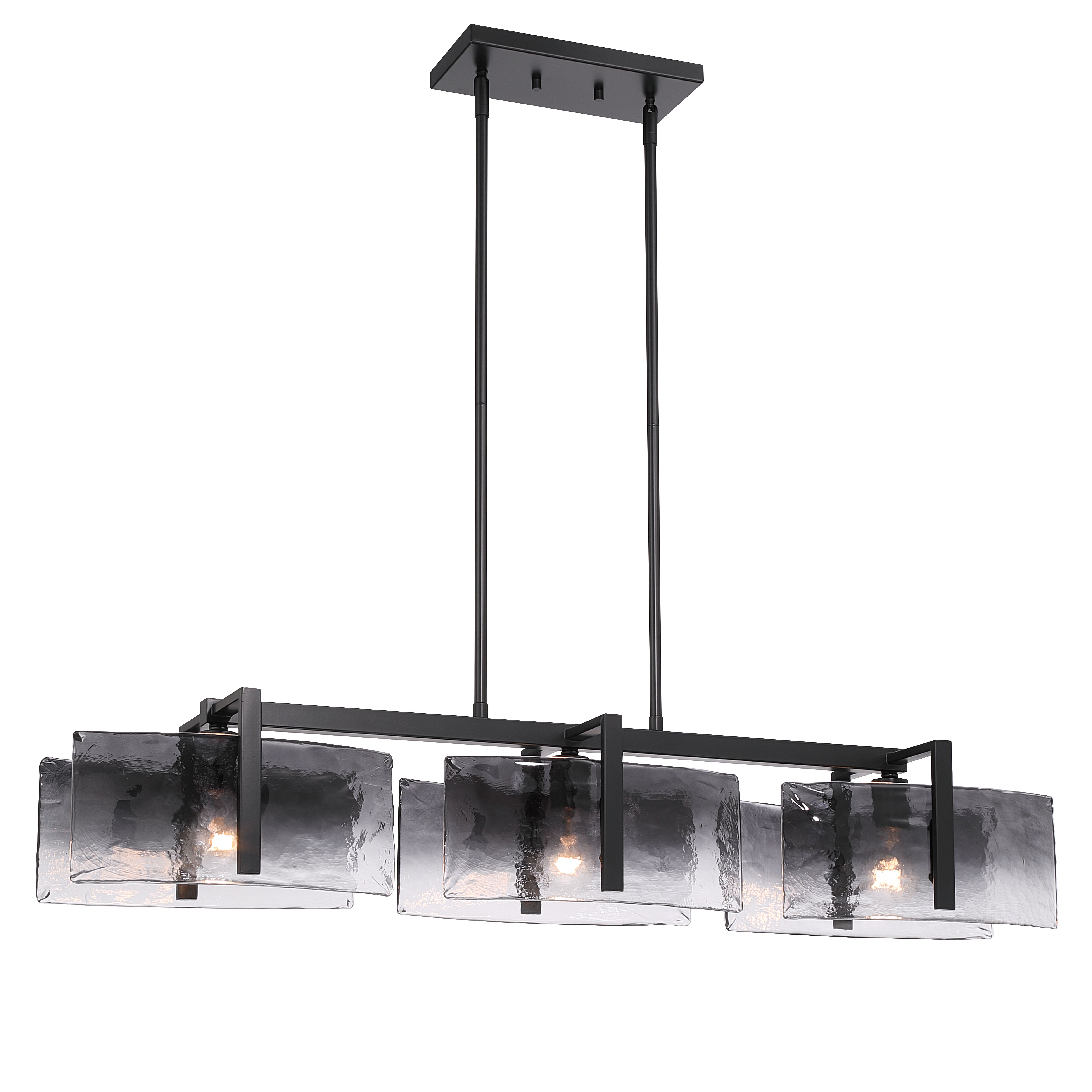 Aenon 3-light Island Light in Matte Black with Smokey Water Glass - - Golden Lighting