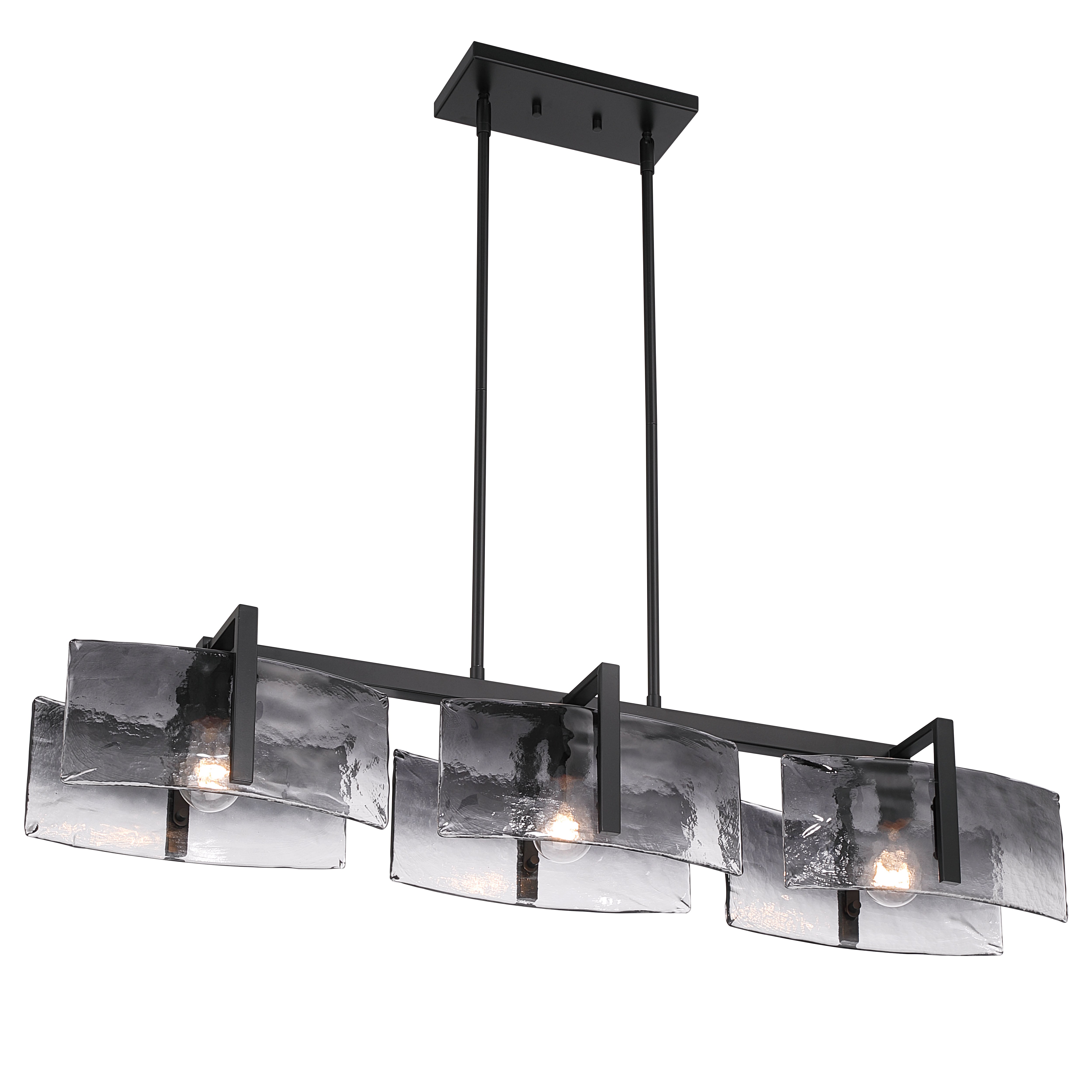 Aenon 3-light Island Light in Matte Black with Smokey Water Glass - - Golden Lighting