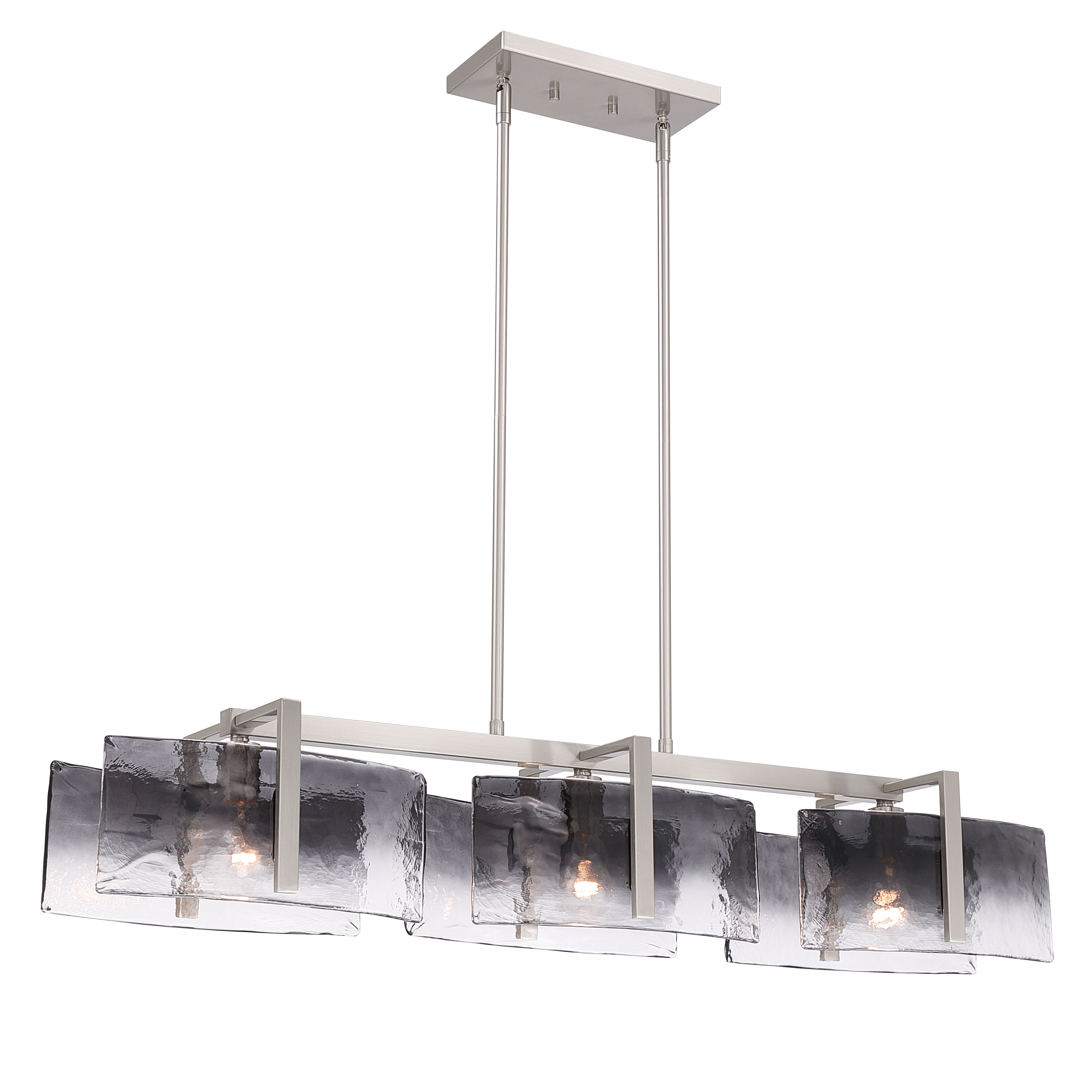 Aenon 3-light Island Light in Pewter with Smokey Water Glass - - Golden Lighting