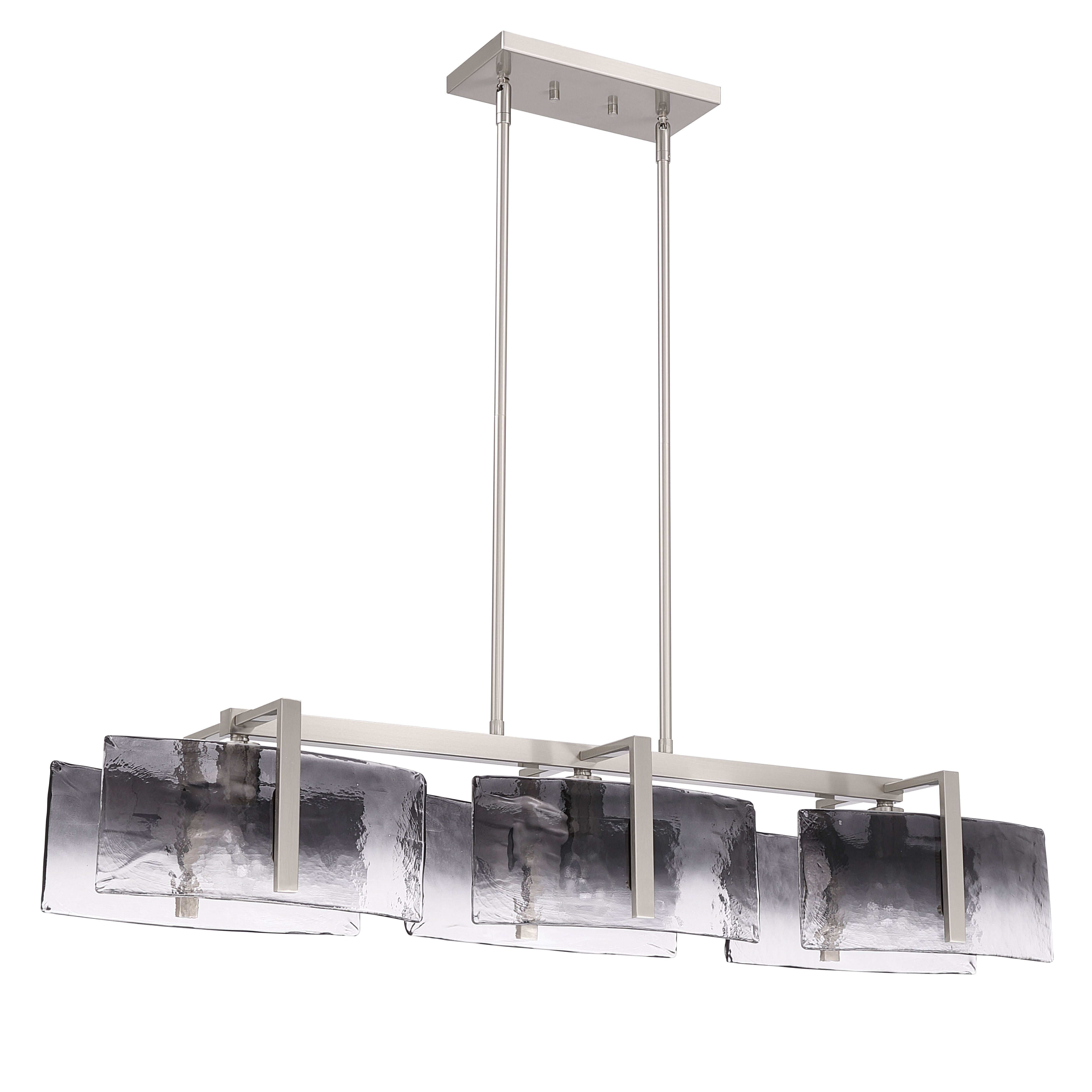 Aenon 3-light Island Light in Pewter with Smokey Water Glass - - Golden Lighting