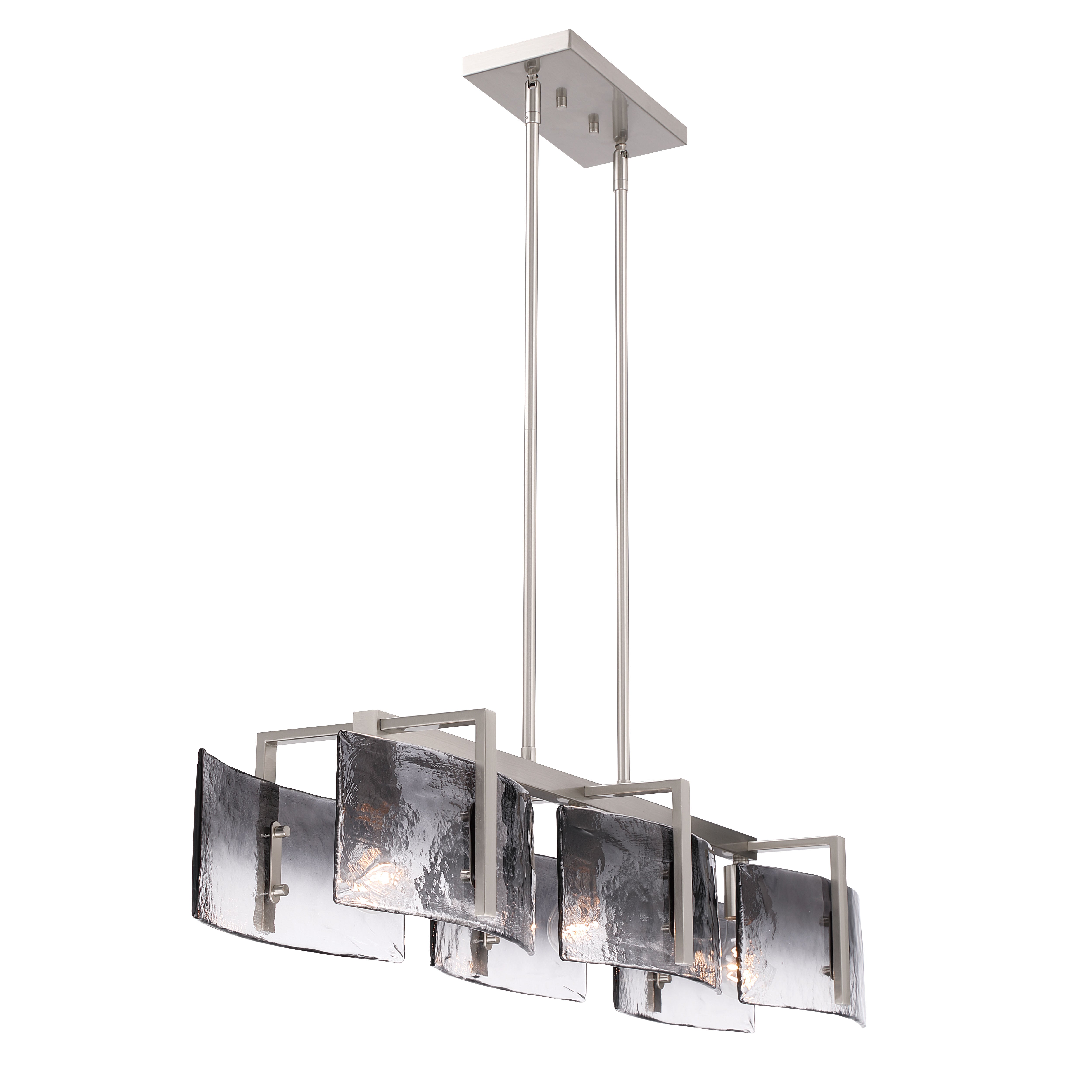 Aenon 3-light Island Light in Pewter with Smokey Water Glass - - Golden Lighting