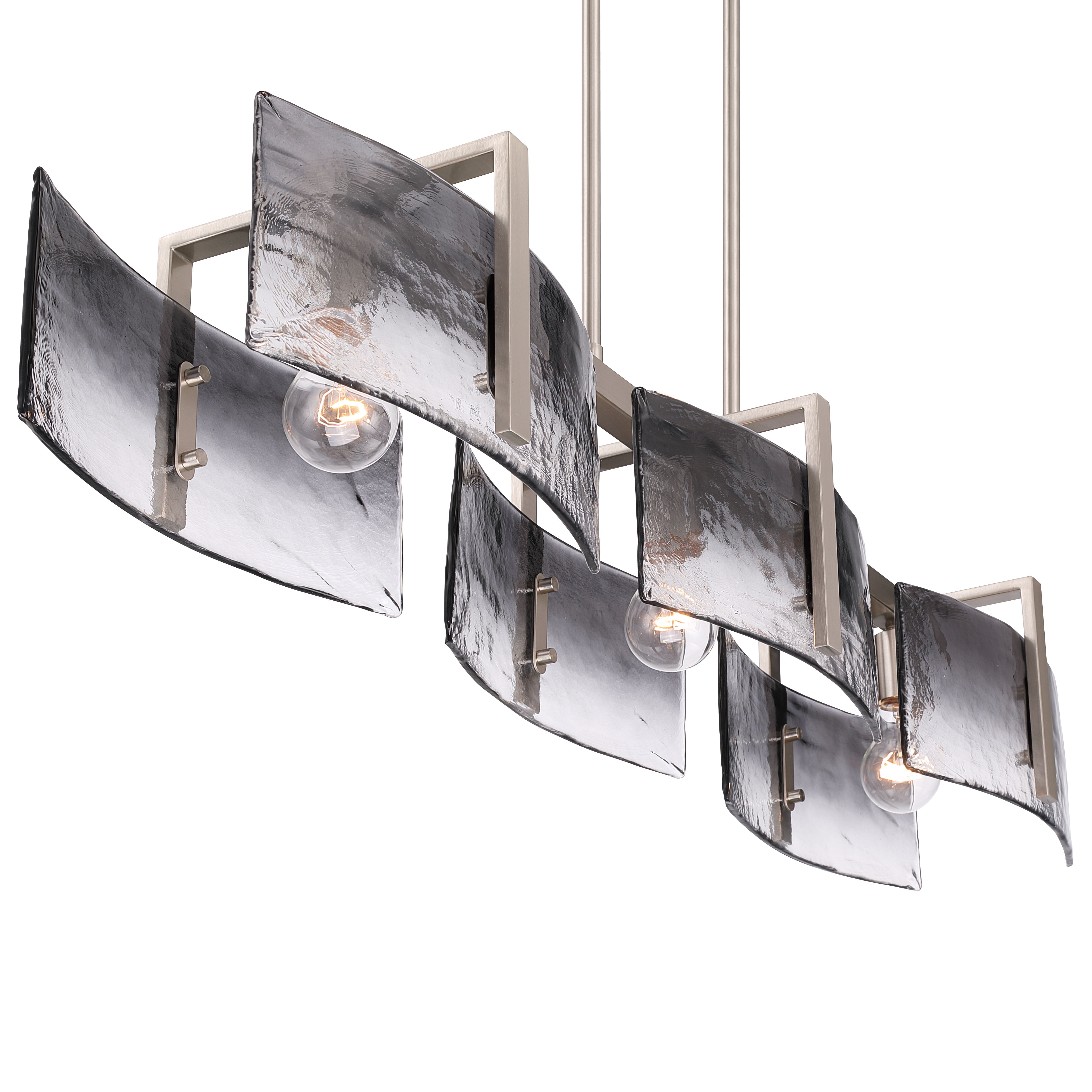 Aenon 3-light Island Light in Pewter with Smokey Water Glass - - Golden Lighting