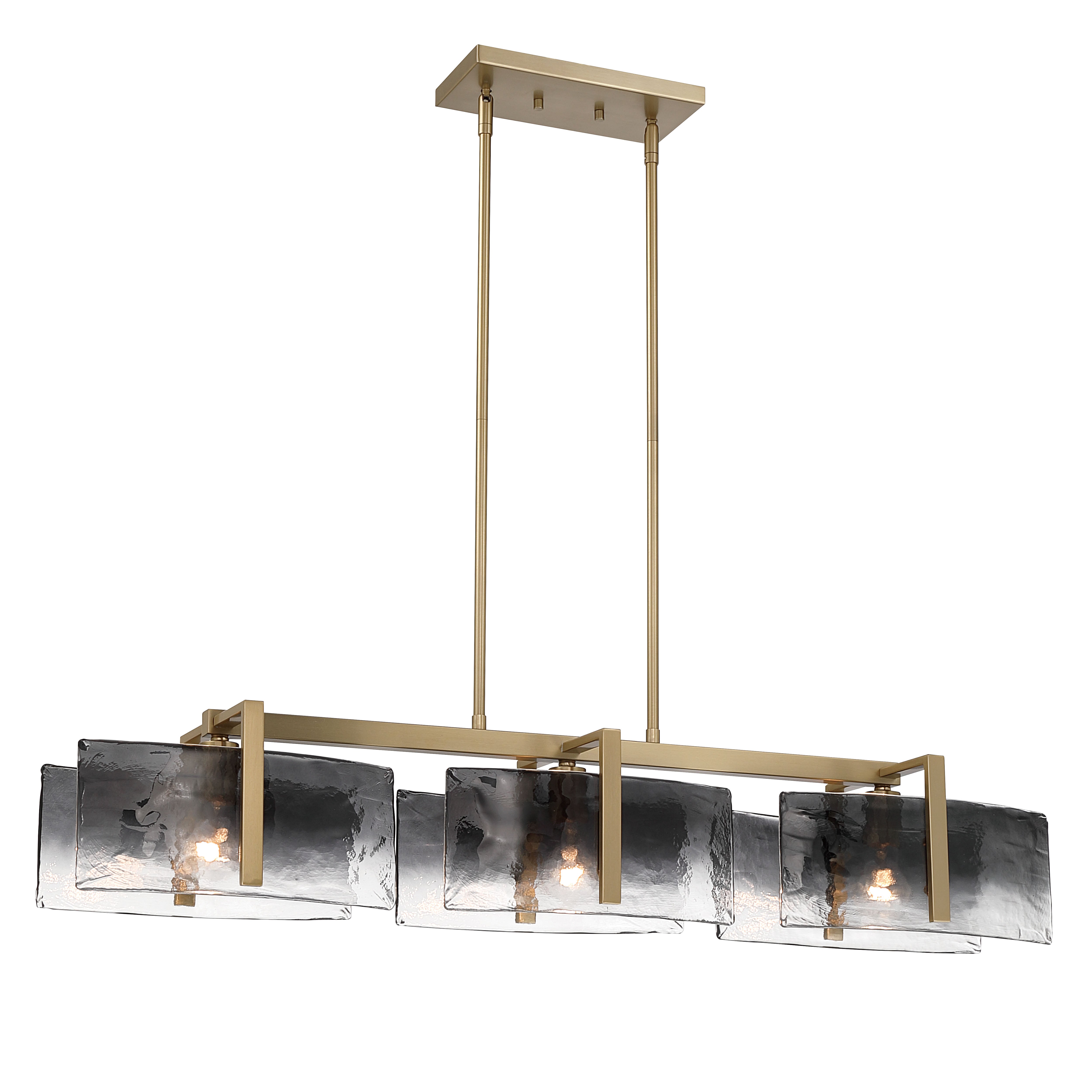 Yep by Golden Lighting Aenon 3-light Island Light in Brushed Champagne Brass with Smokey Water Glass - - Golden Lighting