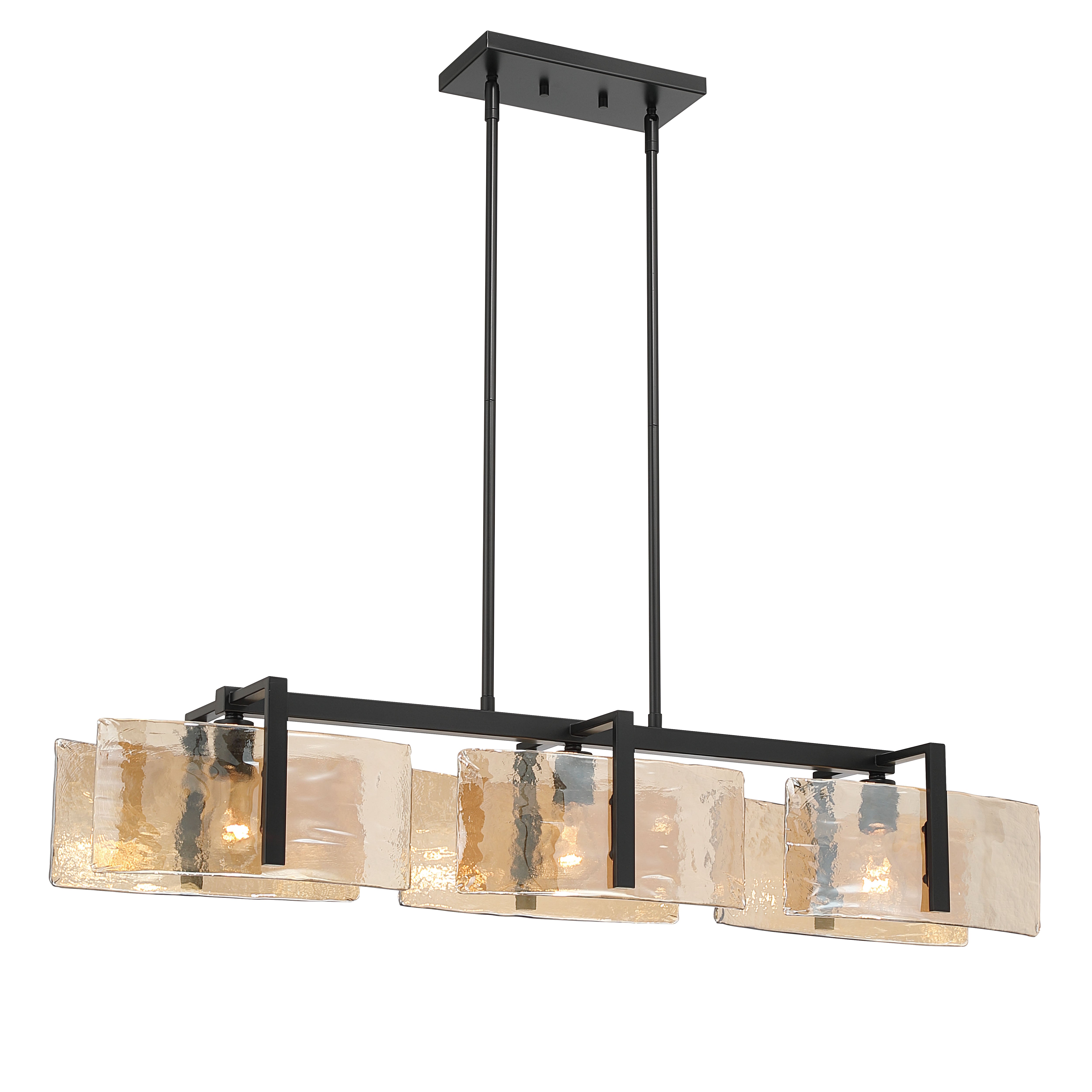 Yep by Golden Lighting Aenon 3-light Island Light in Matte Black with Amber Water Glass - - Golden Lighting