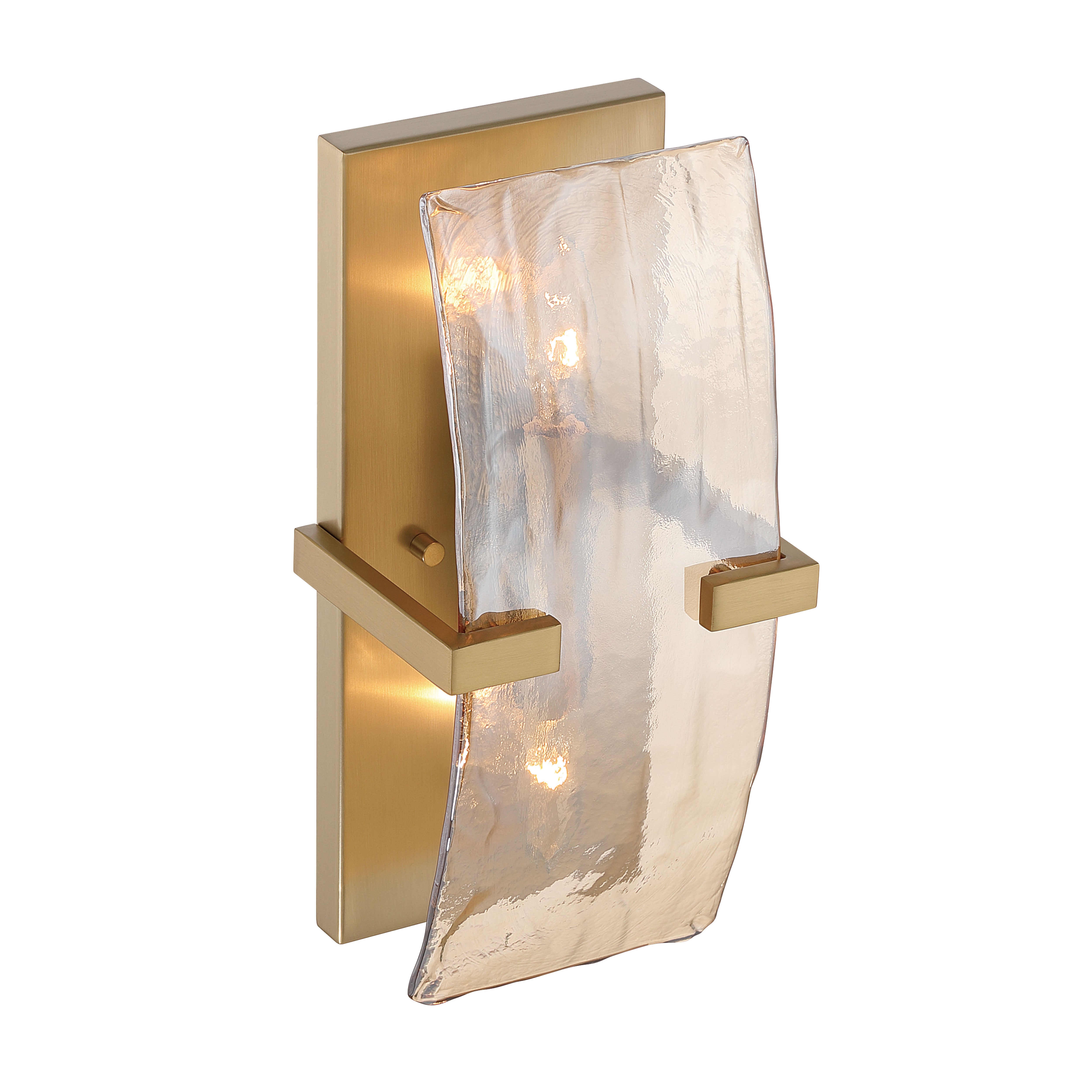 Aenon 2-light Wall Sconce in Brushed Champagne Brass with Amber Water Glass - - Golden Lighting