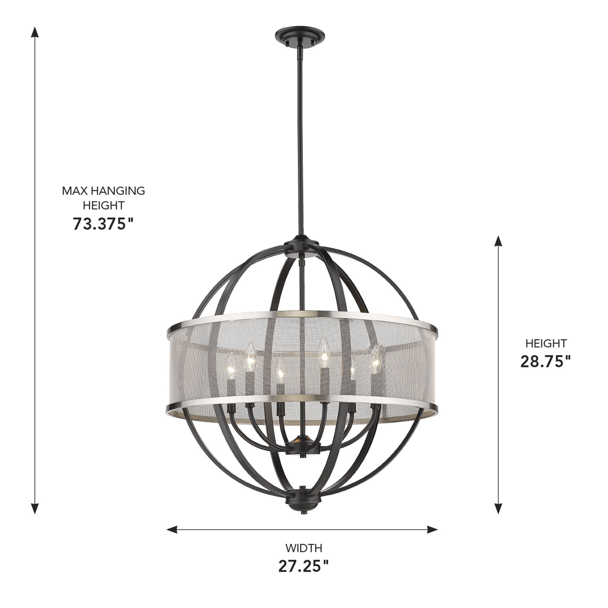 Golden Lighting Colson 6-light Chandelier in Matte Black and Pewter shade - - Golden Lighting