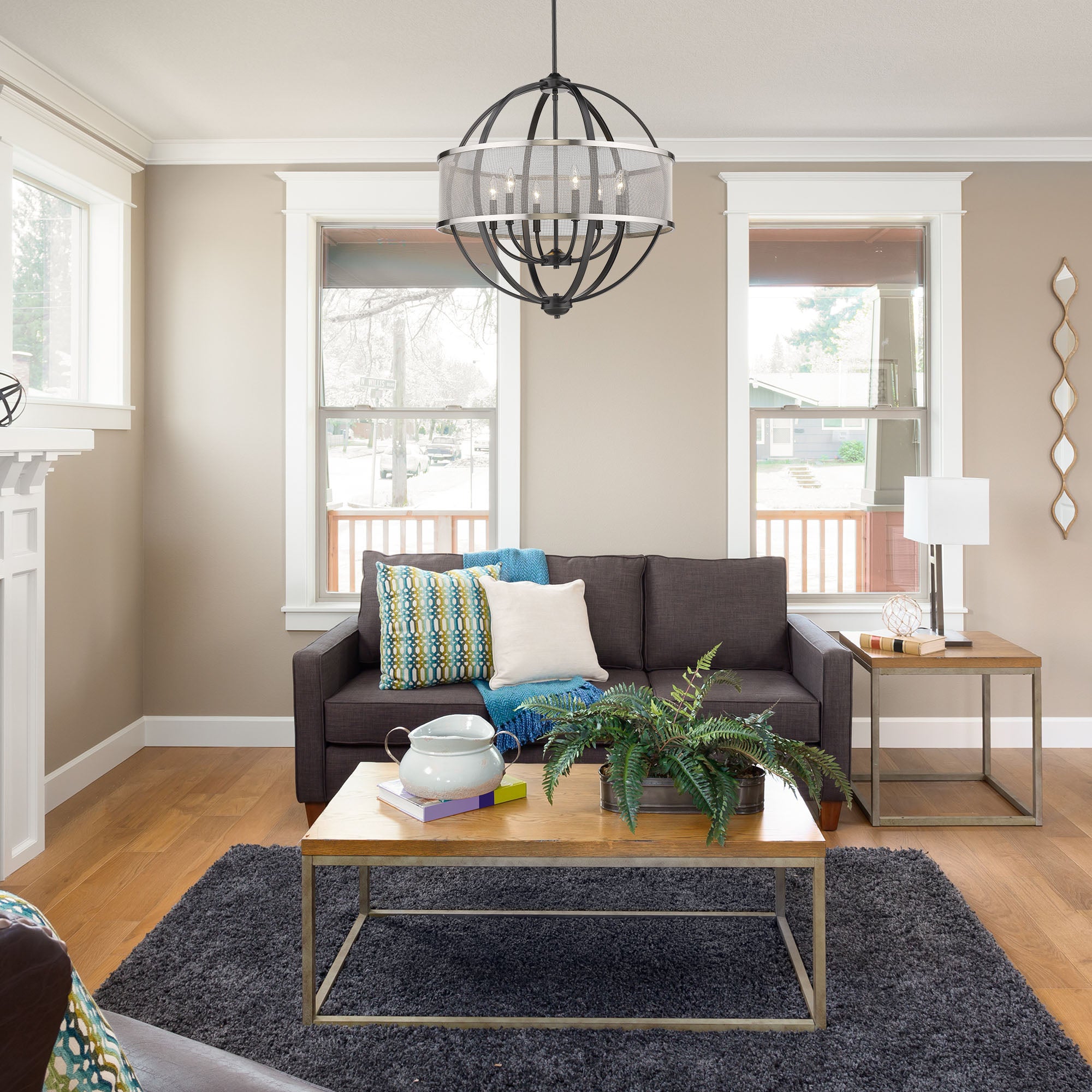 Colson BLK 6 Light Chandelier (with Pewter shade) in Matte Black - Default Title - Golden Lighting
