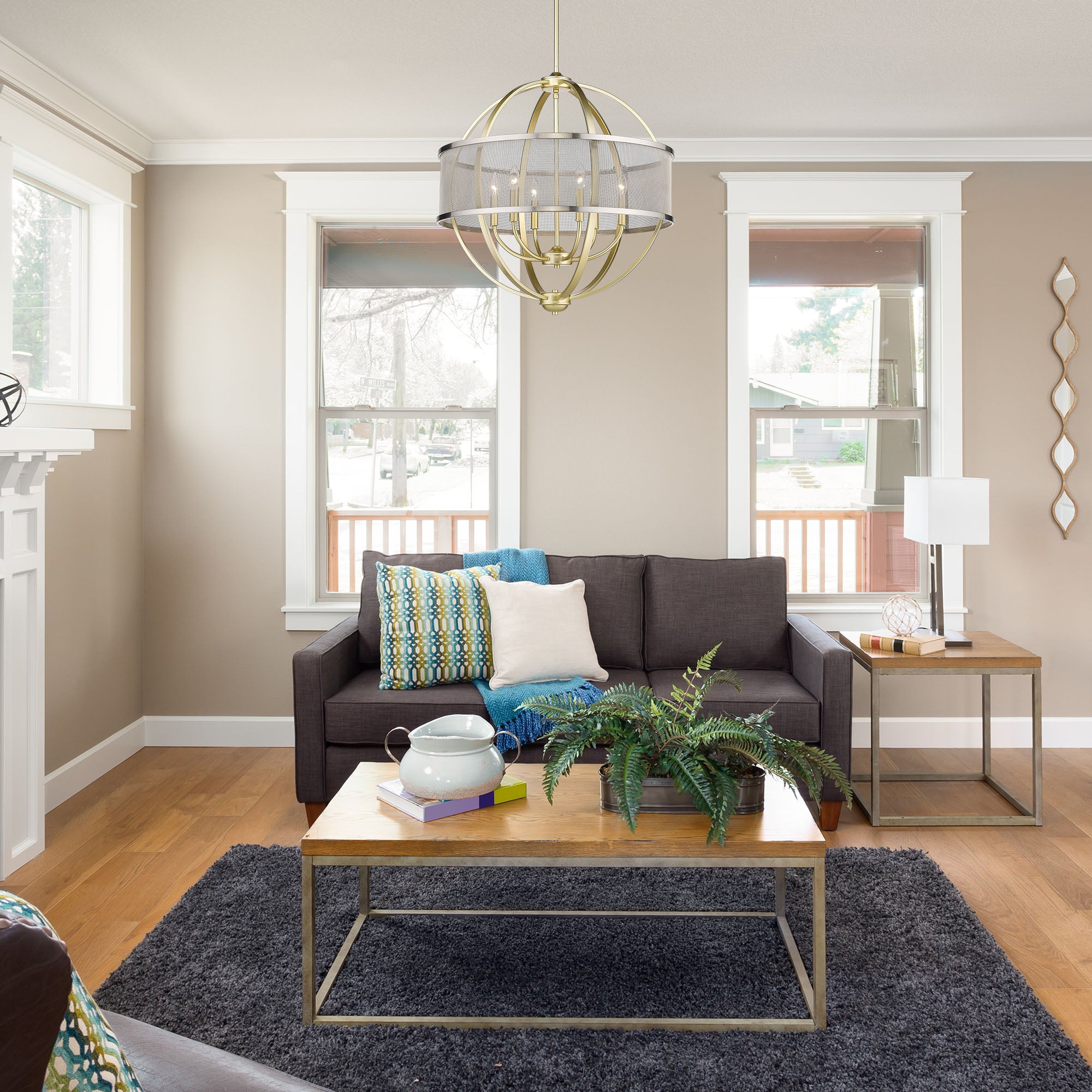 Colson OG 6 Light Chandelier (with Pewter shade) in Olympic Gold - Default Title - Golden Lighting