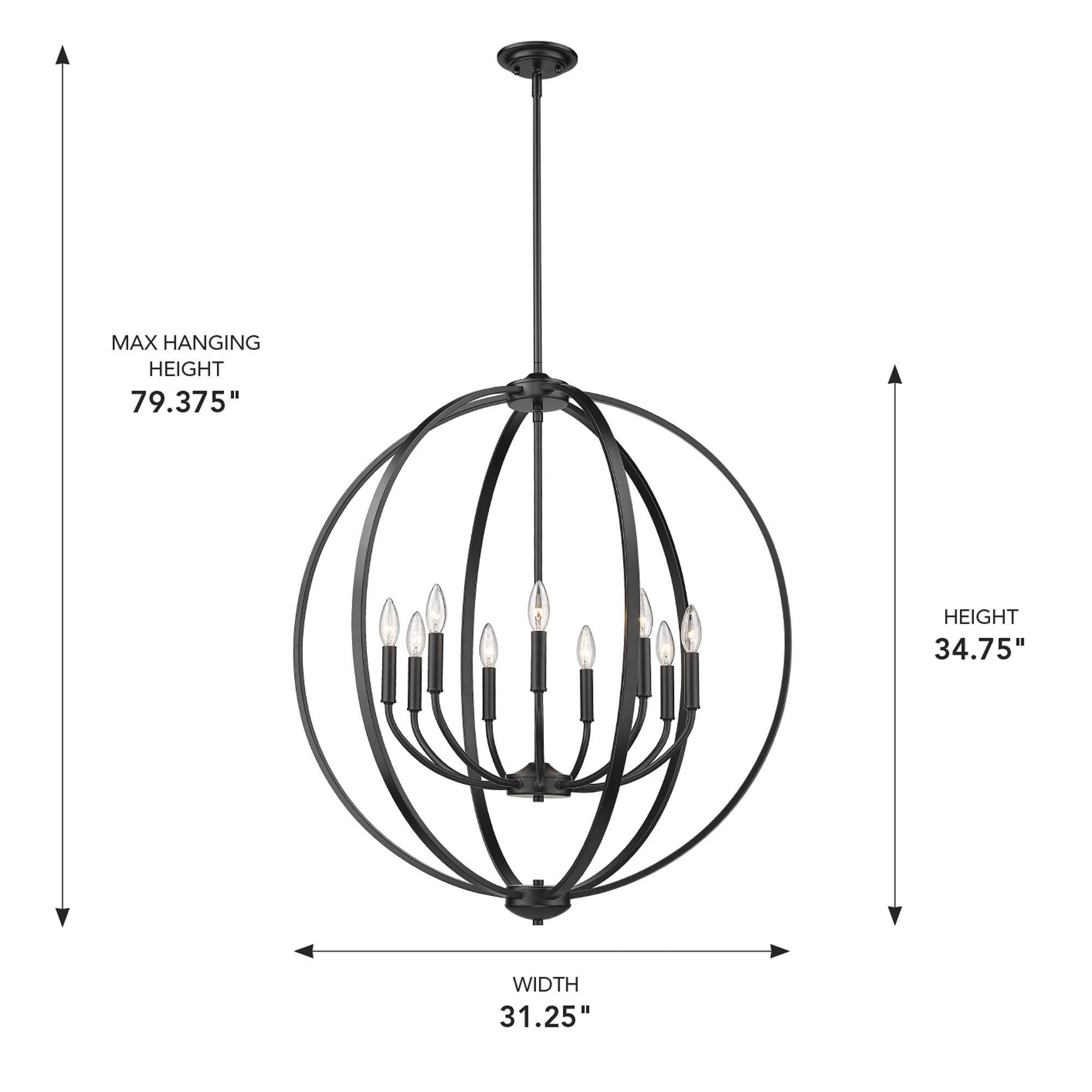 Golden Lighting Colson 9-light Chandelier in Matte Black - - Golden Lighting