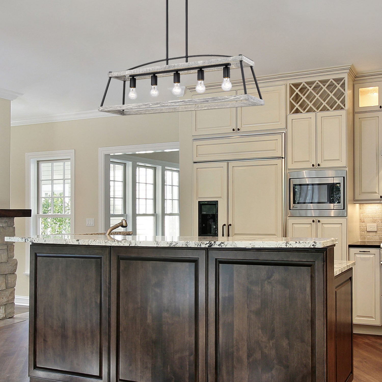 Teagan Linear Pendant in Natural Black with Gray Harbor Accents - Default Title - Golden Lighting