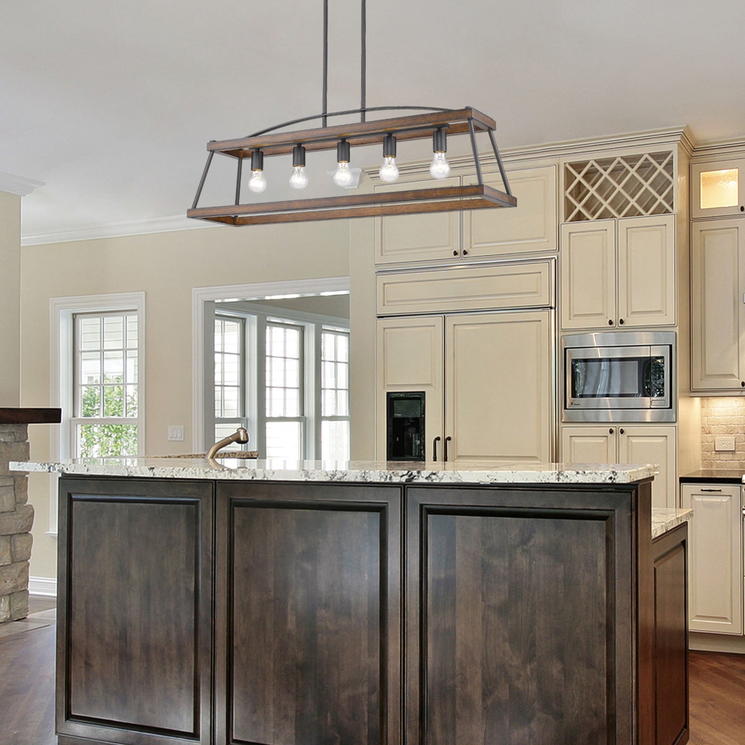 Teagan Linear Pendant in Natural Black with Rustic Oak Accents - Default Title - Golden Lighting