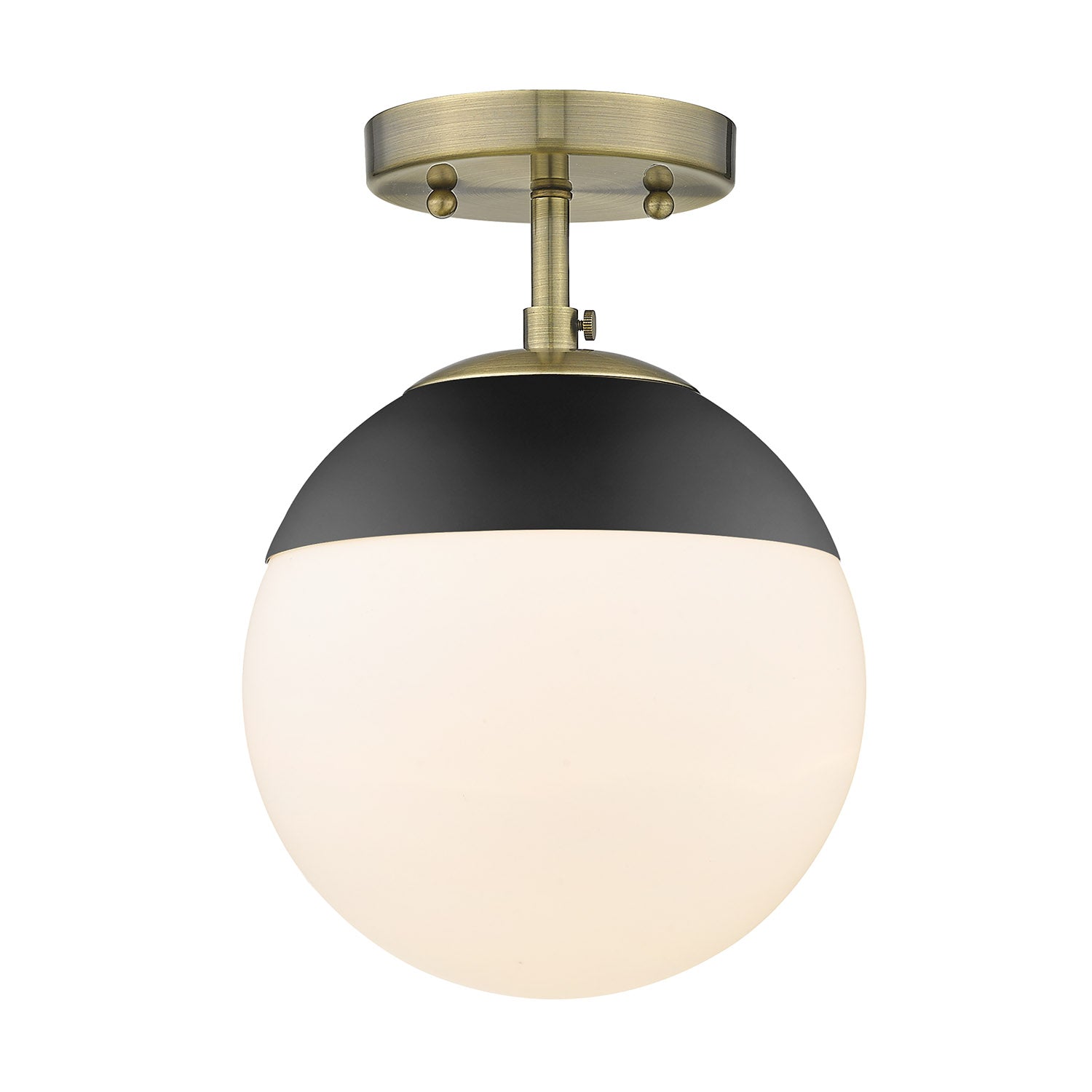 Dixon 1-light Semi-Flush Mount in Aged Brass and Black Accents Opal Glass - - Golden Lighting