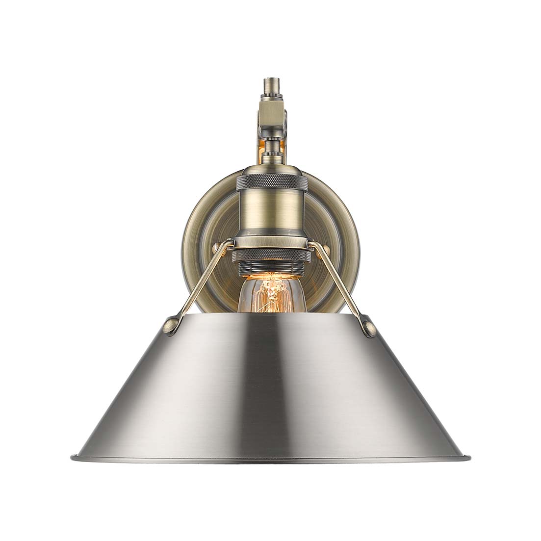 Yep by Golden Lighting Orwell 1-light Wall Sconce in Aged Brass and Pewter shade - - Golden Lighting