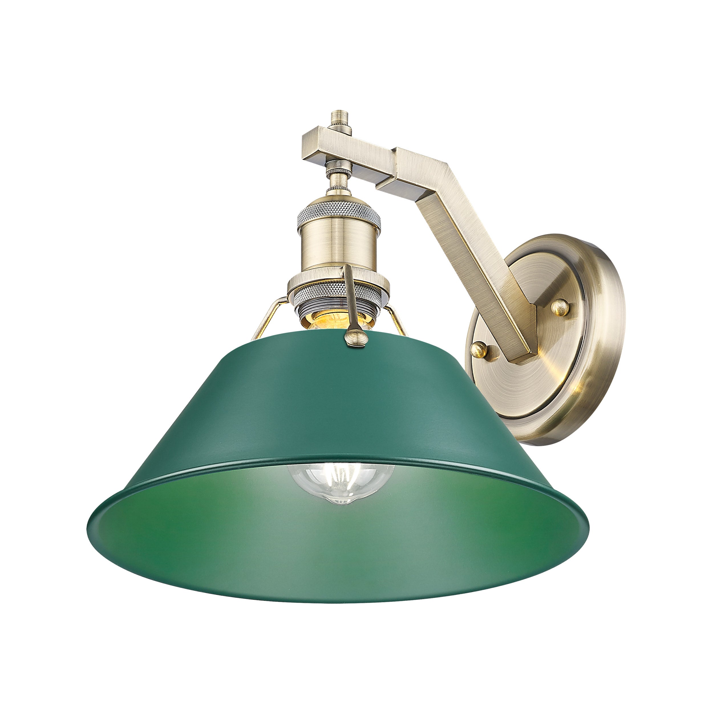 Yep by Golden Lighting Orwell 1-light Wall Sconce in Aged Brass and Pine Green shade - - Golden Lighting