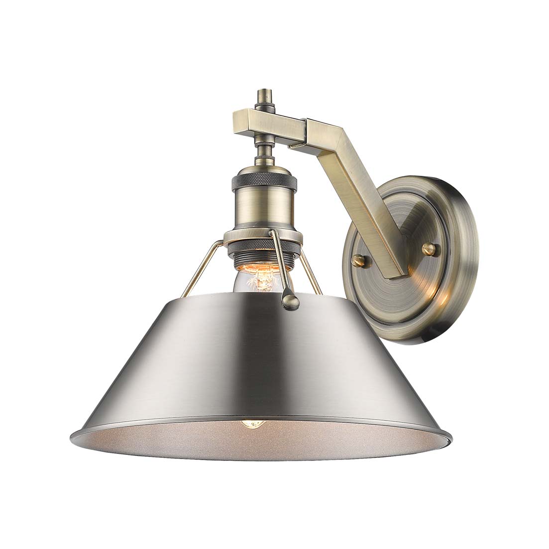 Yep by Golden Lighting Orwell 1-light Wall Sconce in Aged Brass and Pewter shade - - Golden Lighting