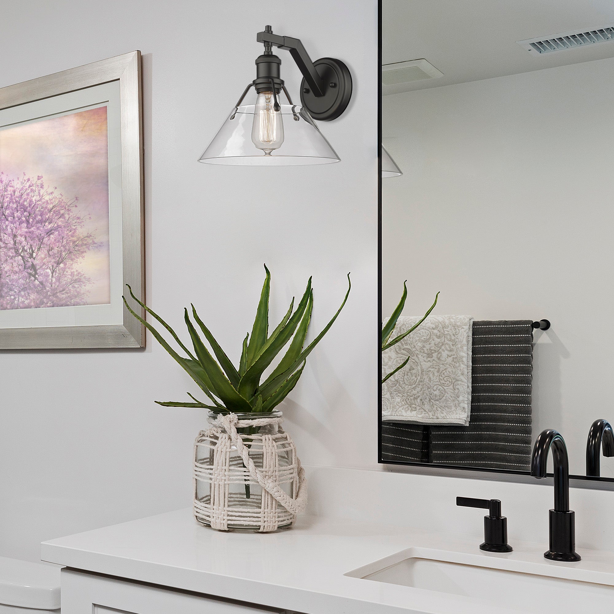 Yep by Golden Lighting Orwell 1-light Wall Sconce in Matte Black and Clear Glass - - Golden Lighting