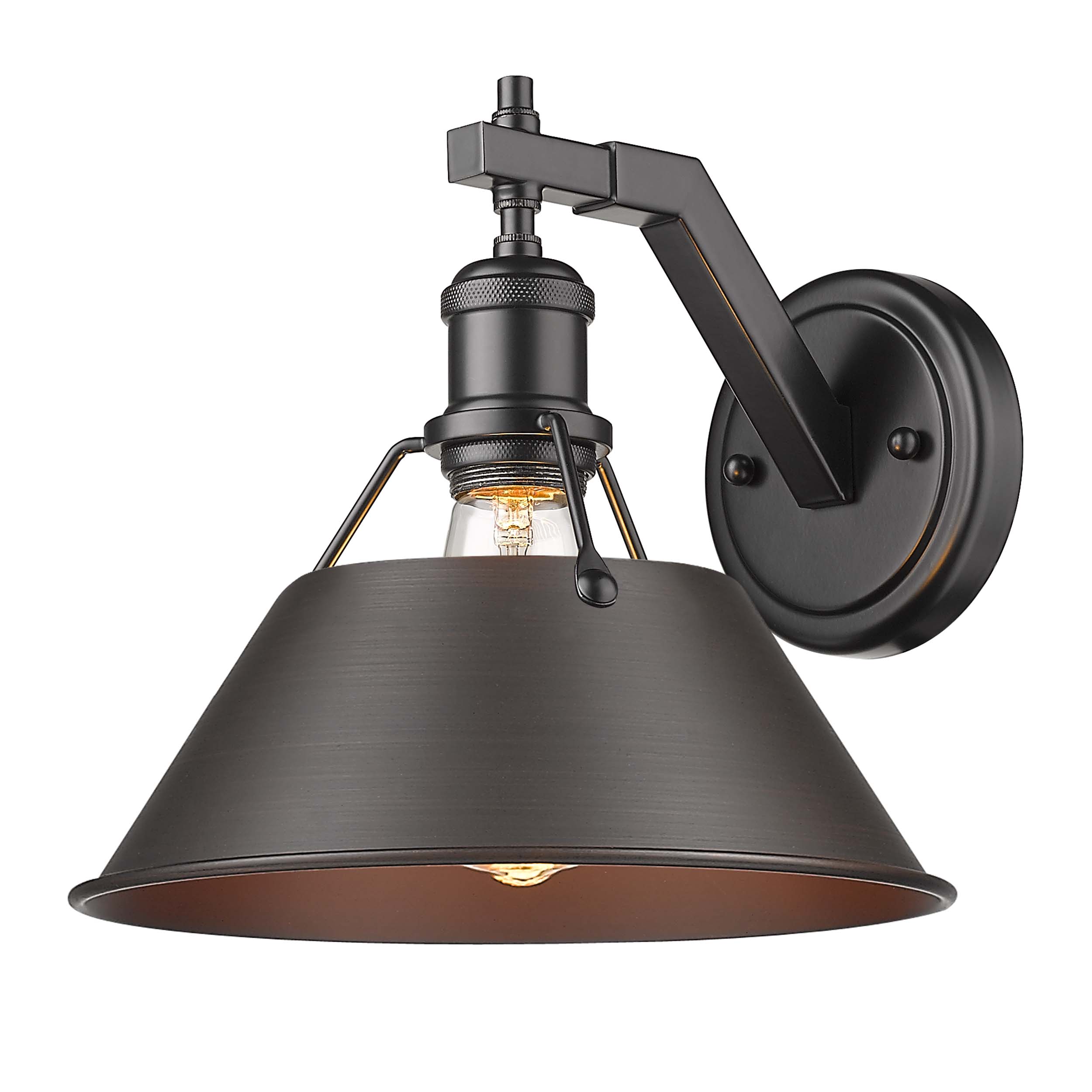 Yep by Golden Lighting Orwell 1-light Wall Sconce in Matte Black and Rubbed Bronze shade - - Golden Lighting