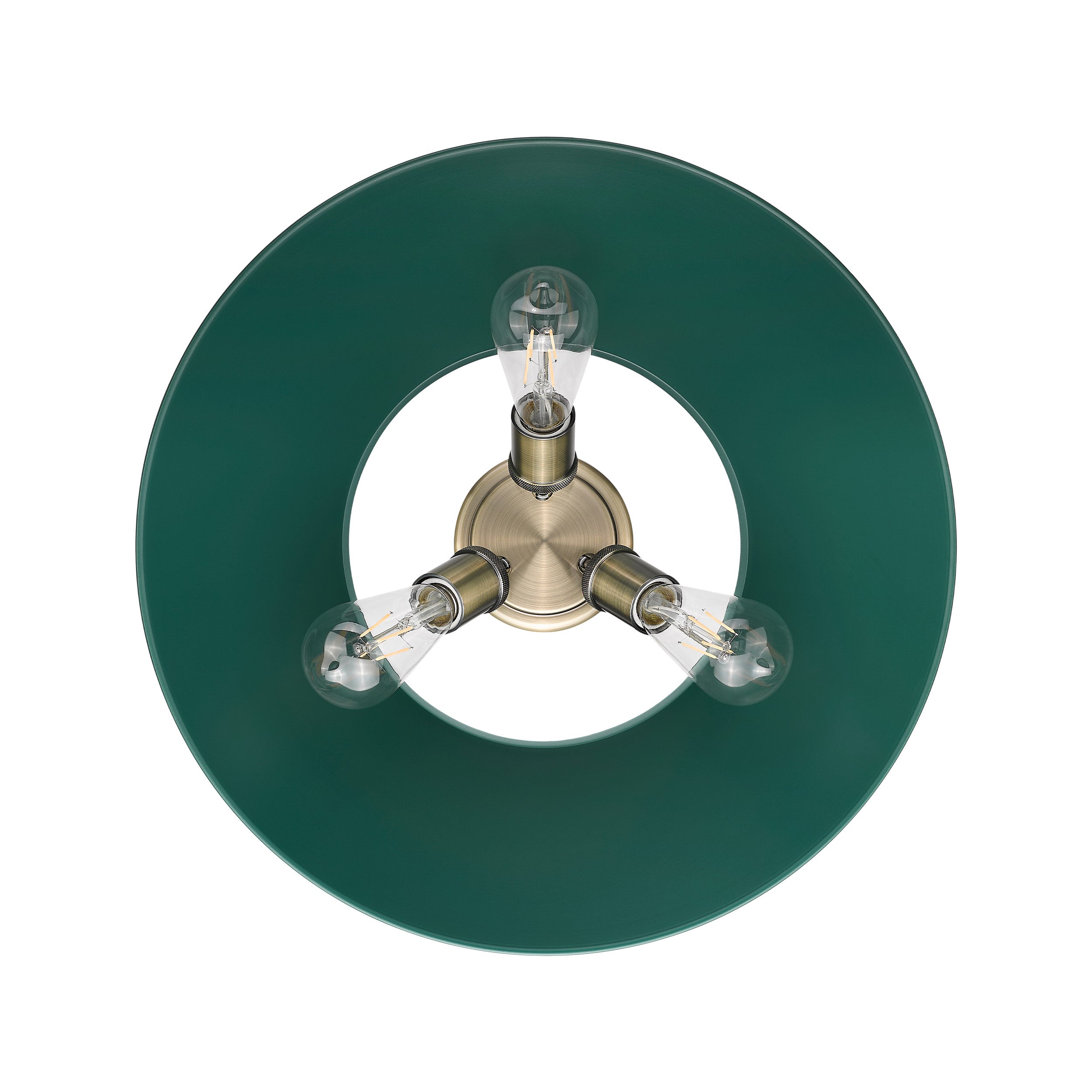 Yep by Golden Lighting Orwell 3-light Flush Mount in Aged Brass and Pine Green shade - - Golden Lighting