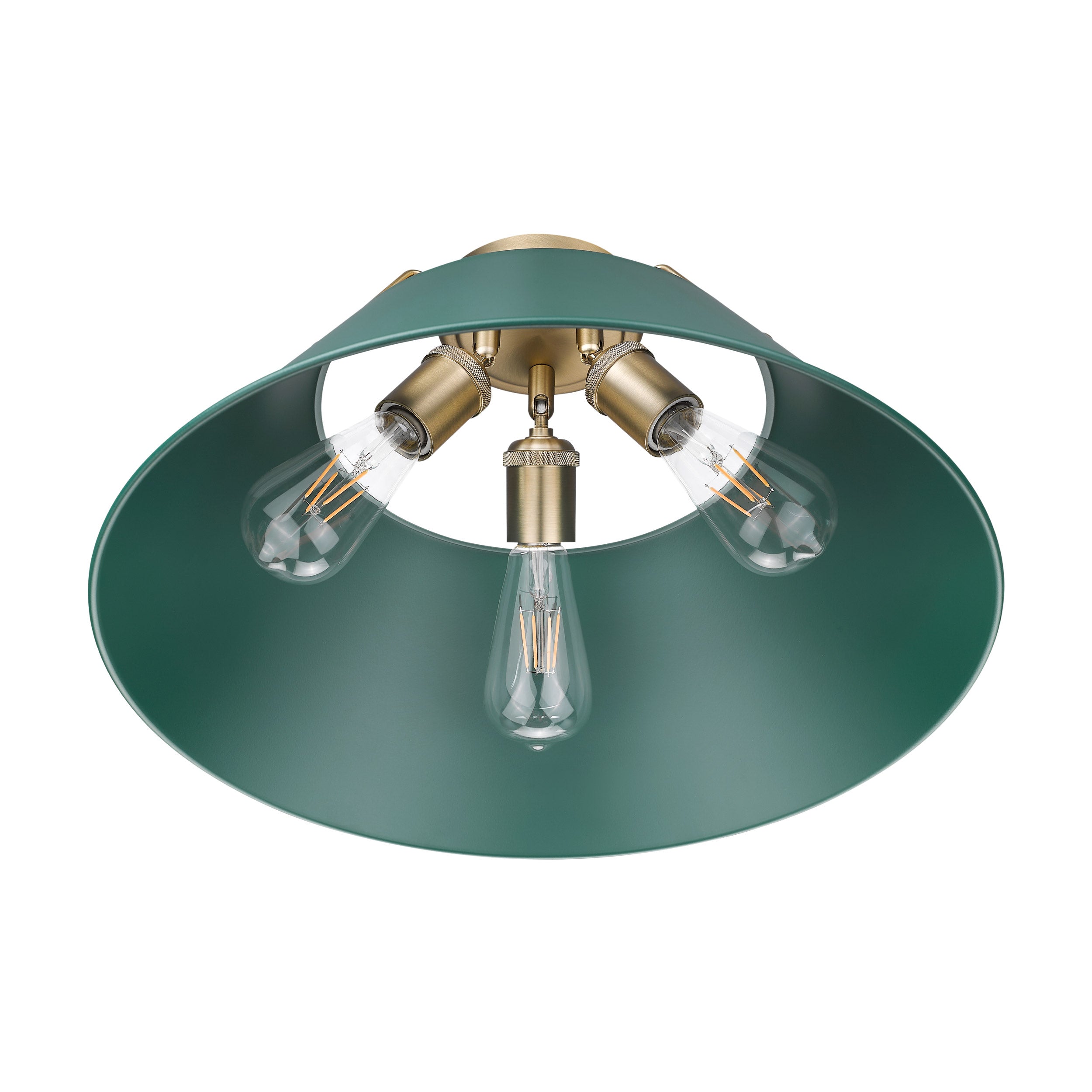 Yep by Golden Lighting Orwell 3-light Flush Mount in Brushed Champagne Brass and Pine Green shade - - Golden Lighting